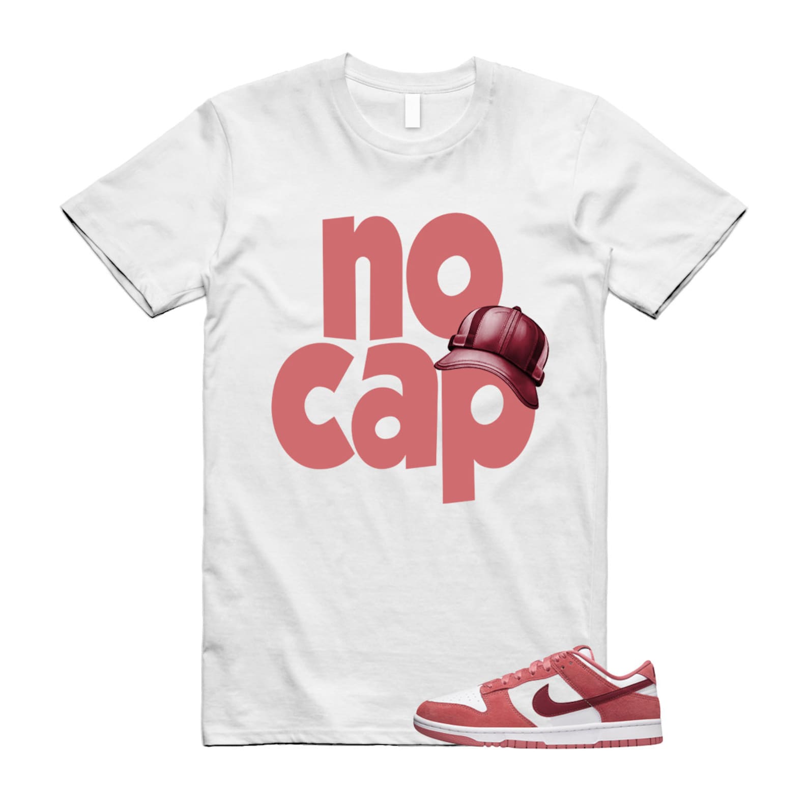 Dunk Valentine's Day Low Team Red Adobe Dragon White T Shirt Match NO CAP ,FQ7056-100 T-Shirt, Sneaker Match Tee