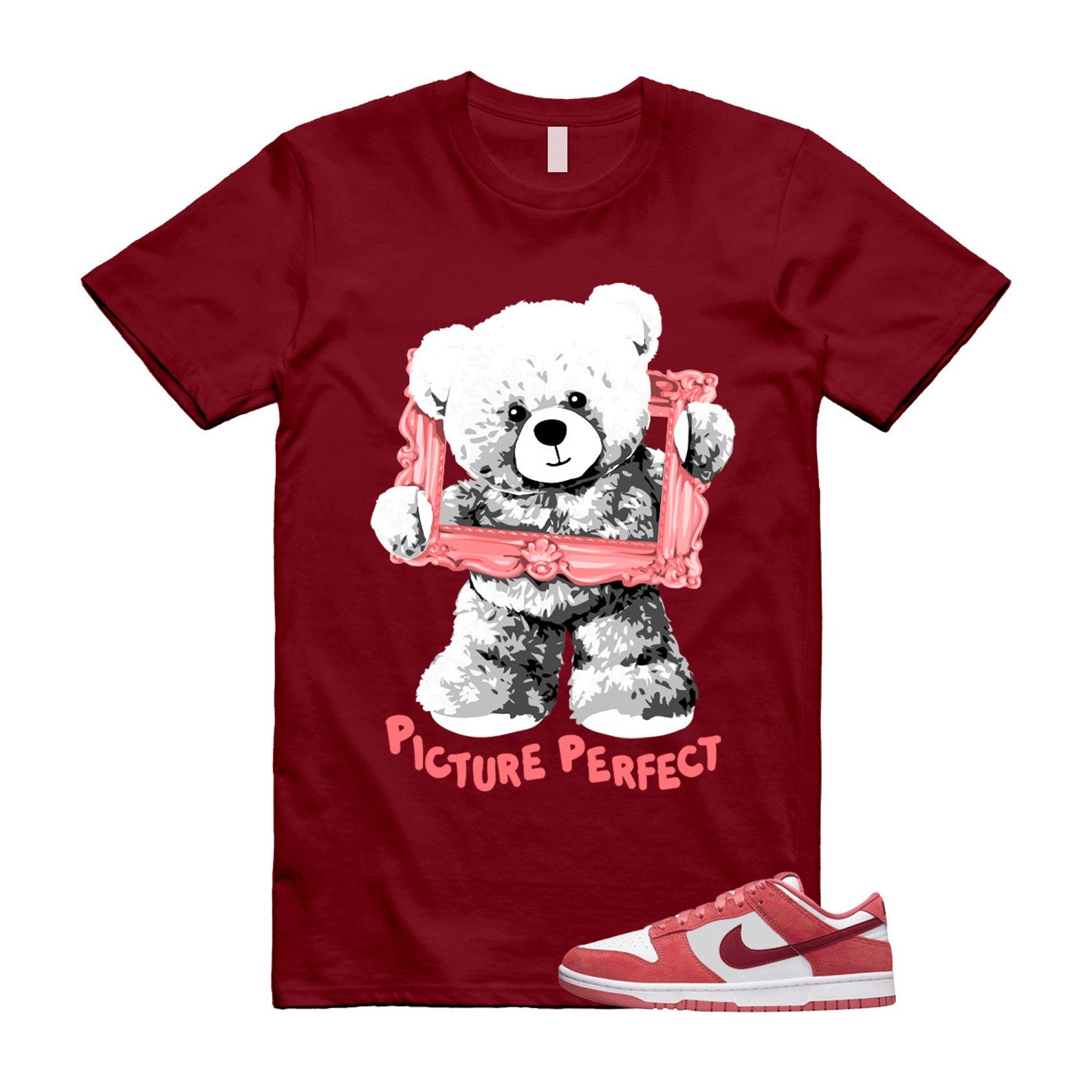 Dunk Valentine's Day Low Team Red Adobe Dragon White T Shirt Match PIC ,FQ7056-100 T-Shirt, Sneaker Match Tee