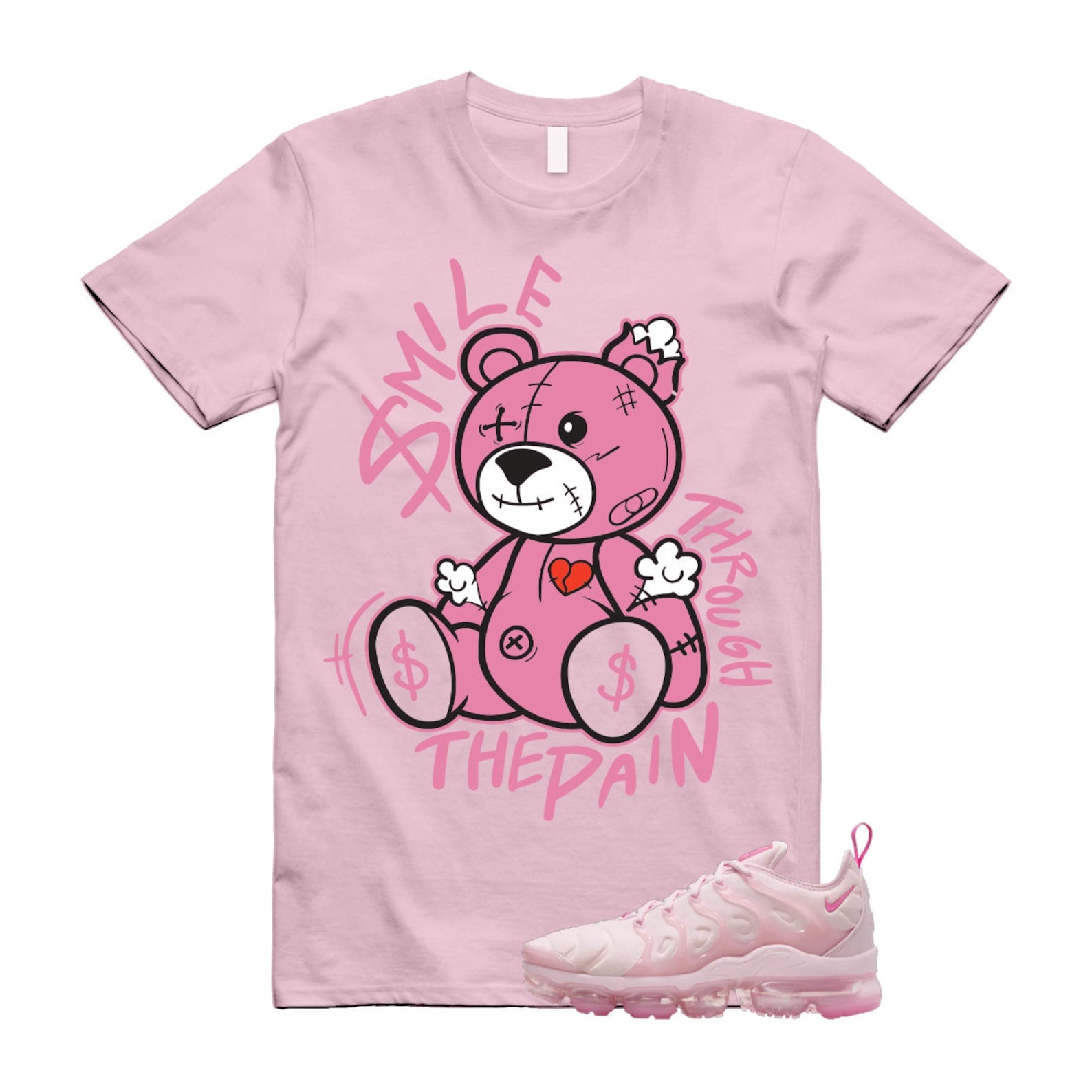 VaporMax Pink Foam Playful Air Plus T Shirt Match Smile Through The Pain , FZ3614-686 T-Shirt, Sneaker Match Tee