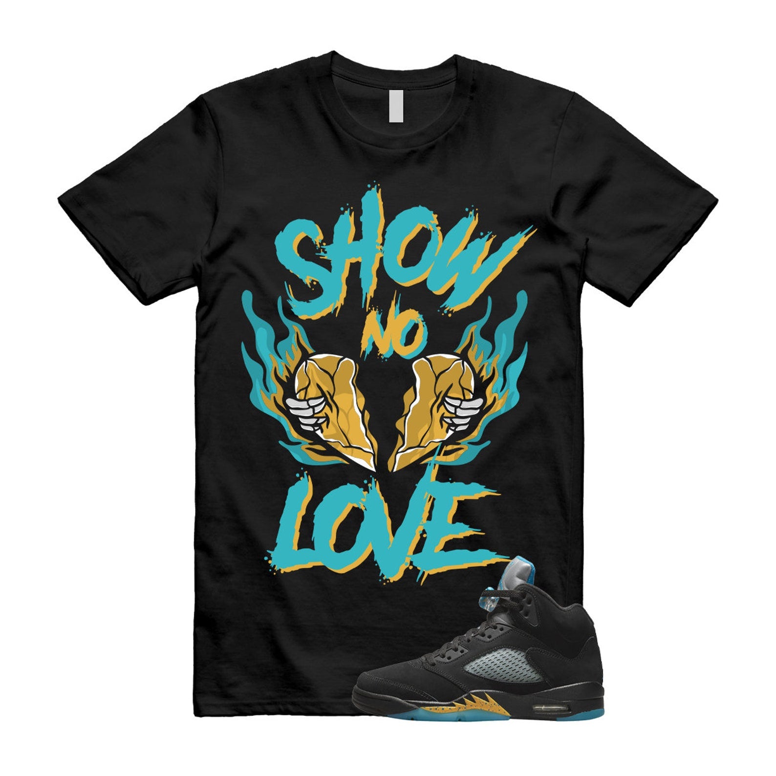 NO LOVE T Shirt to match Air J 5 Aqua Retro Taxi Black Aquatone Hornets Yellow T-Shirt, Sneaker Match Tee
