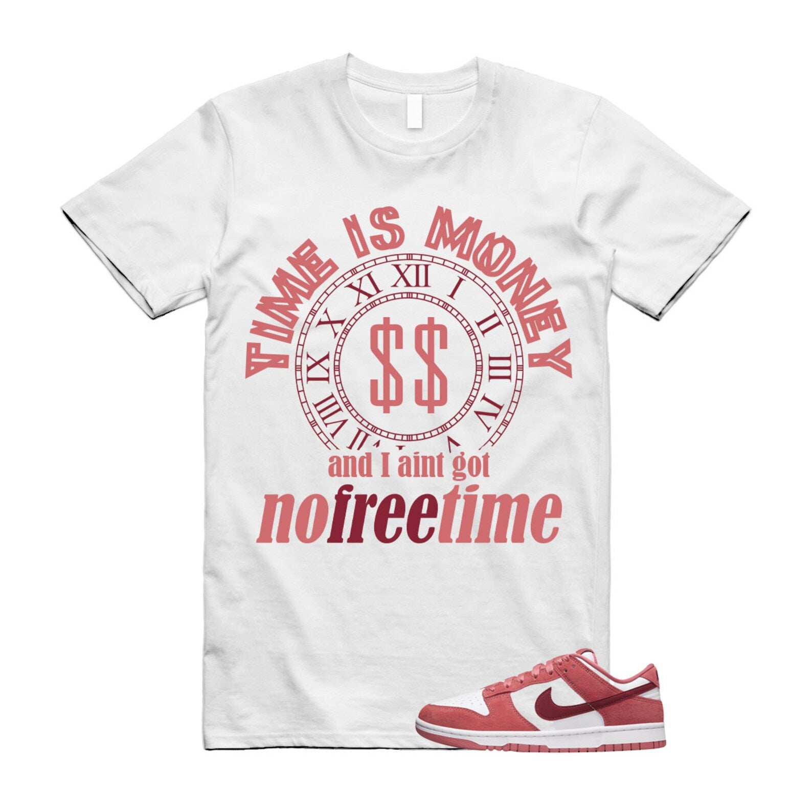 Dunk Valentine's Day Low Team Red Adobe Dragon White T Shirt Match FREE TIME ,FQ7056-100 T-Shirt, Sneaker Match Tee