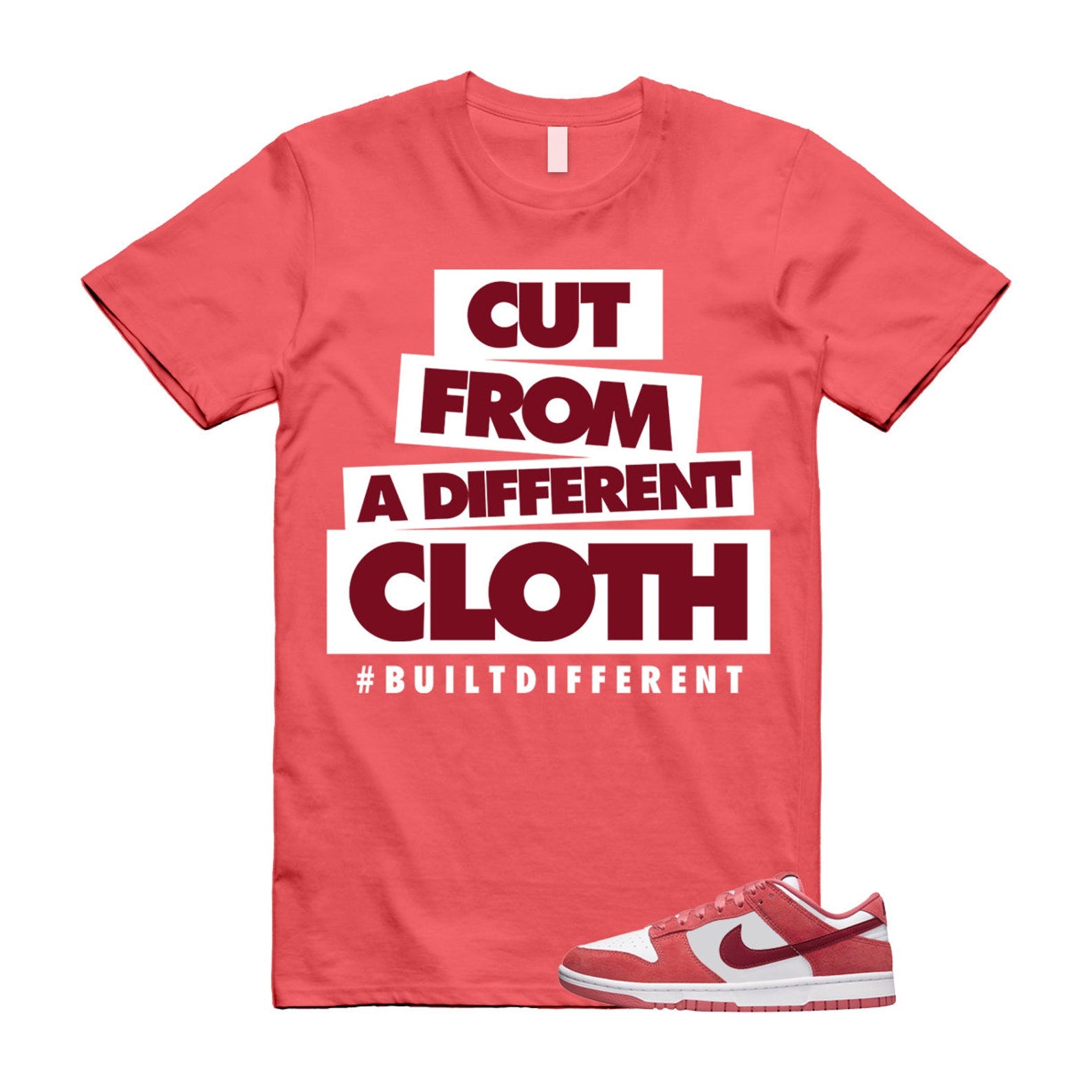 Dunk Valentine's Day Low Team Red Adobe Dragon White T Shirt Match CLOTH ,FQ7056-100 T-Shirt, Sneaker Match Tee