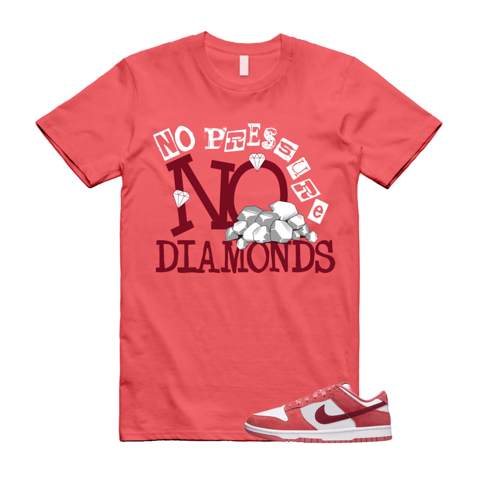 Dunk Valentine's Day Low Team Red Adobe Dragon White T Shirt Match DIAMOND ,FQ7056-100 T-Shirt, Sneaker Match Tee