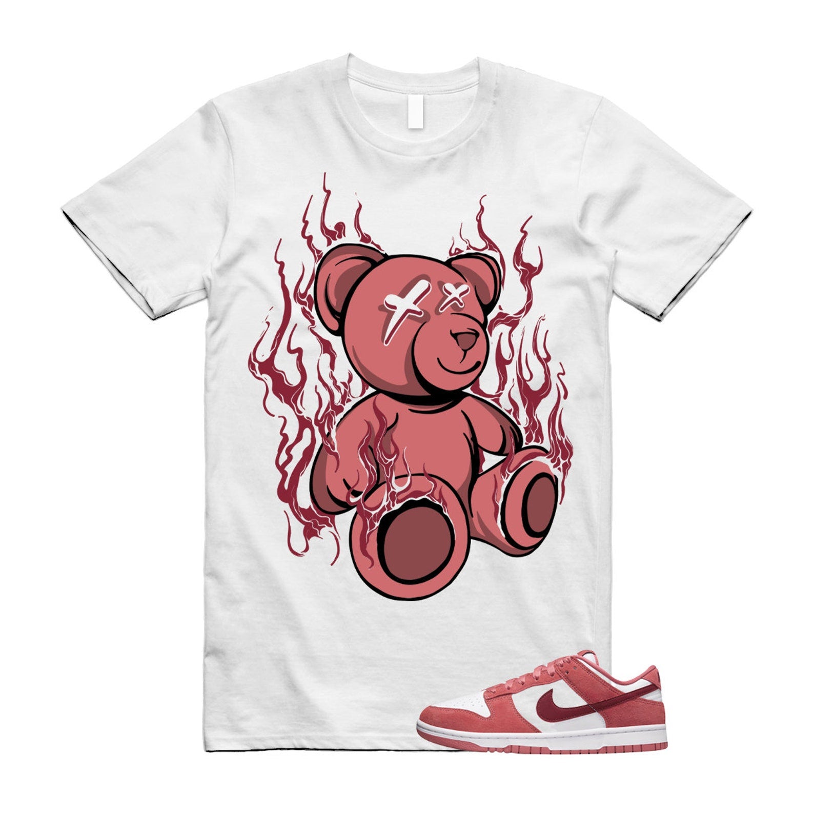Dunk Valentine's Day Low Team Red Adobe Dragon White T Shirt Match LIT ,FQ7056-100 T-Shirt, Sneaker Match Tee