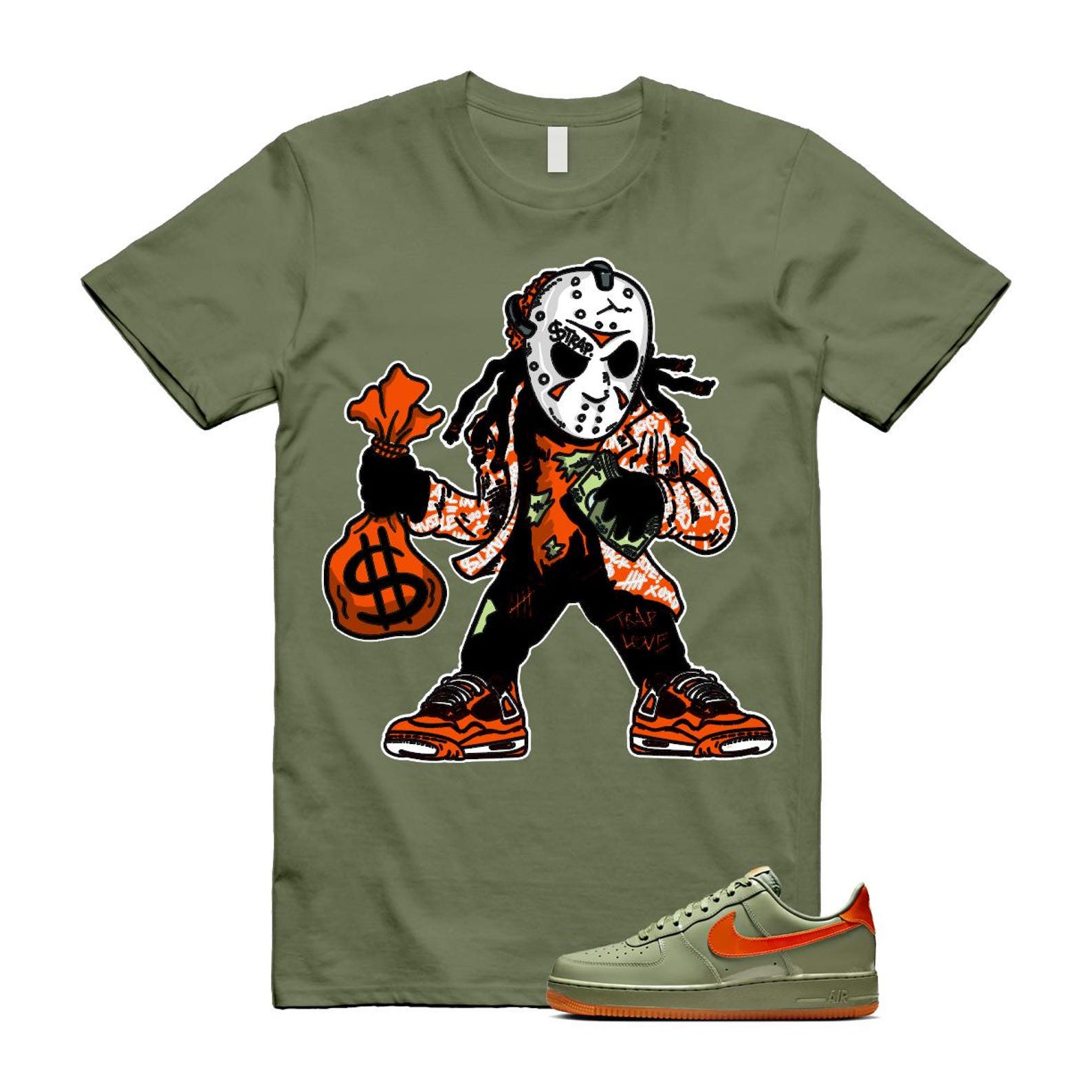 Air Force 1 Wet Putty 2.0 Low '07 Premium Oil Green Safety Orange T Shirt Match JASON ,HJ9118-386 T-Shirt, Sneaker Match Tee