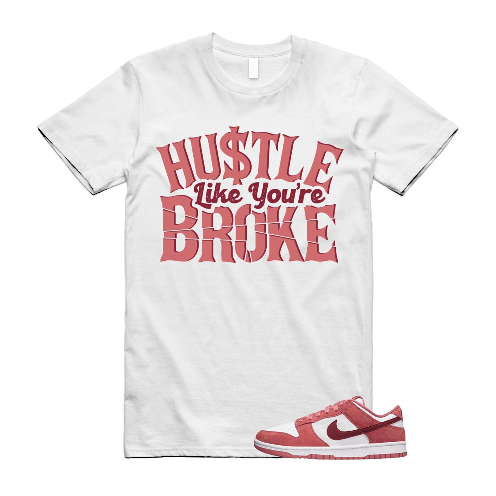 Dunk Valentine's Day Low Team Red Adobe Dragon White T Shirt Match BROKE ,FQ7056-100 T-Shirt, Sneaker Match Tee