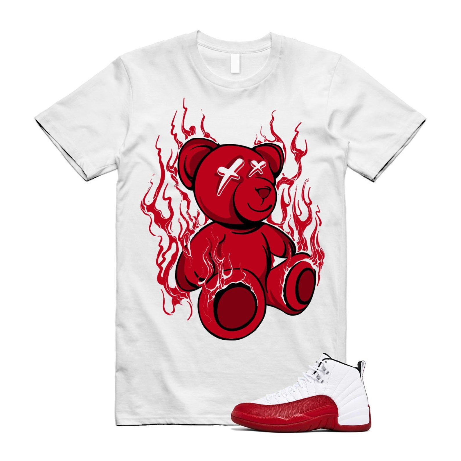 Jordan 12 Cherry Varsity Red White Shirt to Match Flame Teddy CT8013-116 Match Sneaker Tee