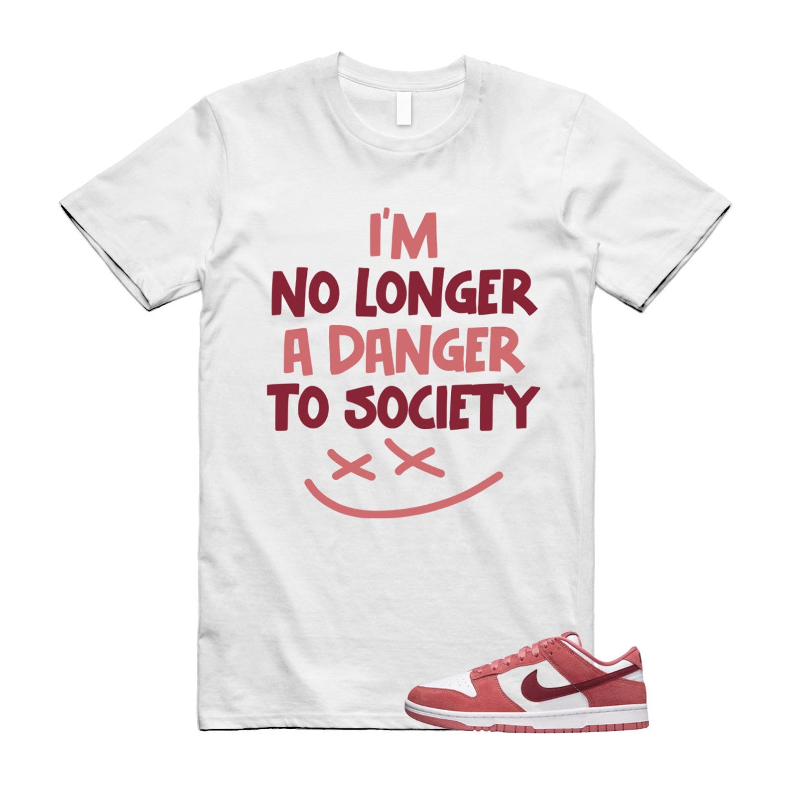 Dunk Valentine's Day Low Team Red Adobe Dragon White T Shirt Match DANGER ,FQ7056-100 T-Shirt, Sneaker Match Tee