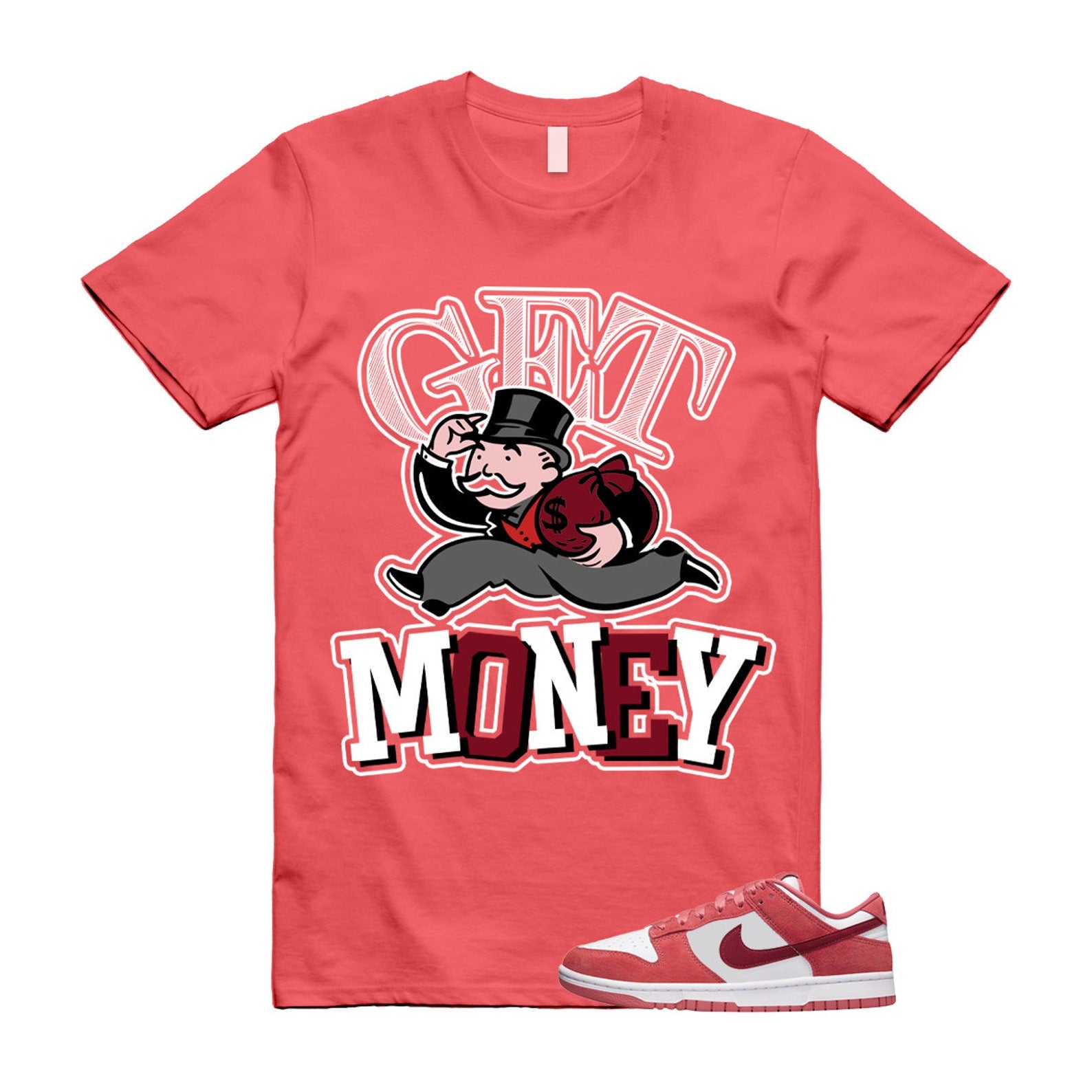 Dunk Valentine's Day Low Team Red Adobe Dragon White T Shirt Match GM ,FQ7056-100 T-Shirt, Sneaker Match Tee