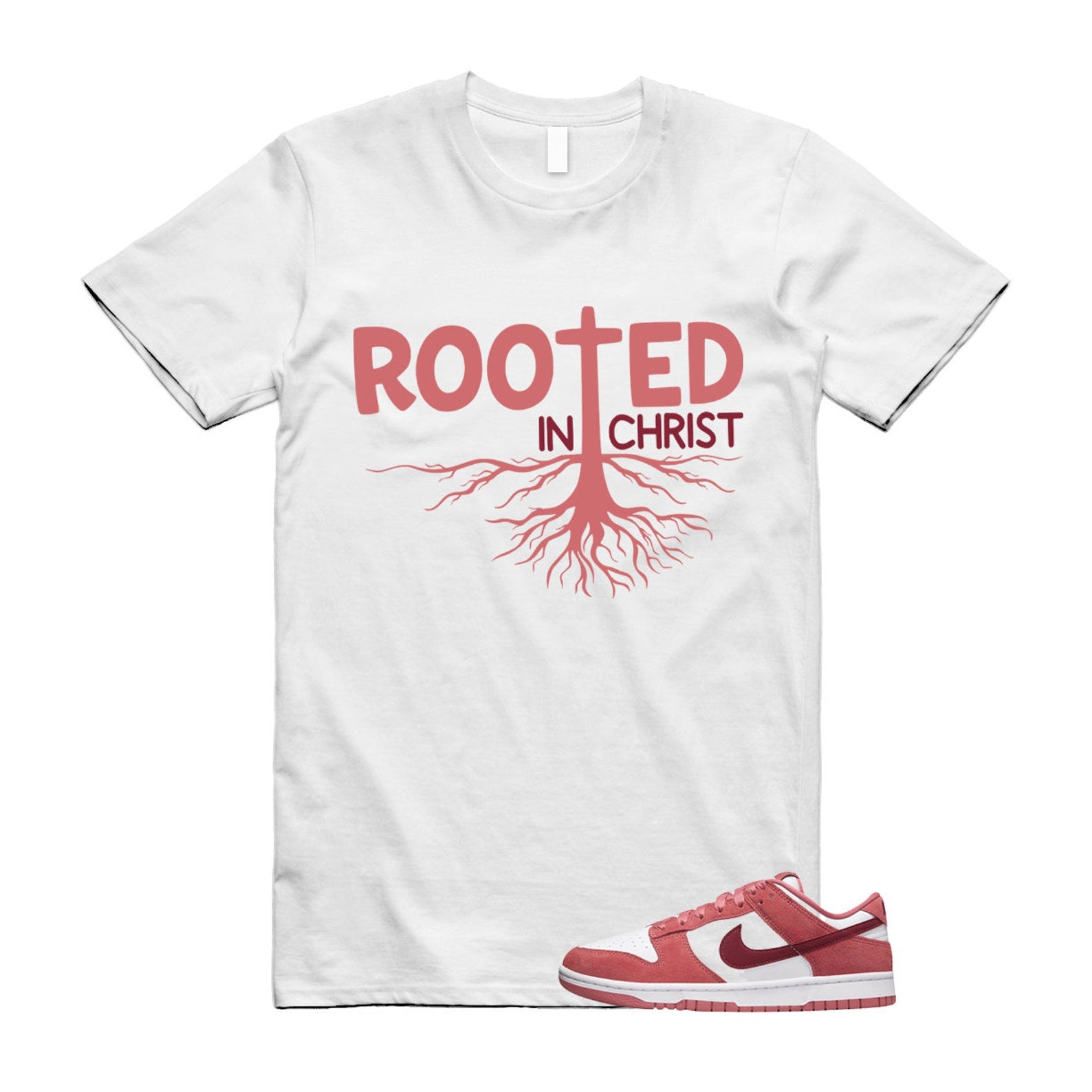 Dunk Valentine's Day Low Team Red Adobe Dragon White T Shirt Match ROOTED ,FQ7056-100 T-Shirt, Sneaker Match Tee