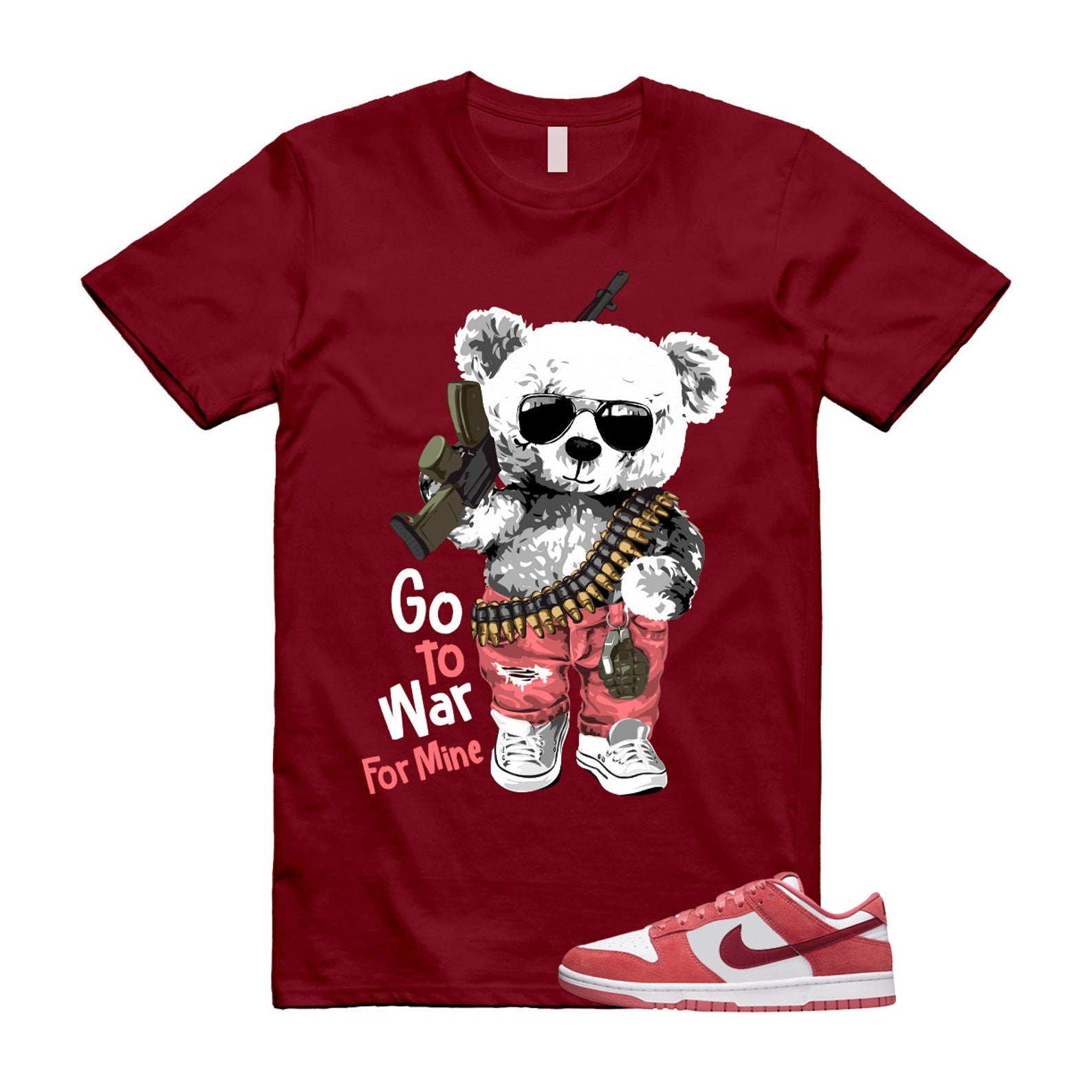 Dunk Valentine's Day Low Team Red Adobe Dragon White T Shirt Match WAR ,FQ7056-100 T-Shirt, Sneaker Match Tee