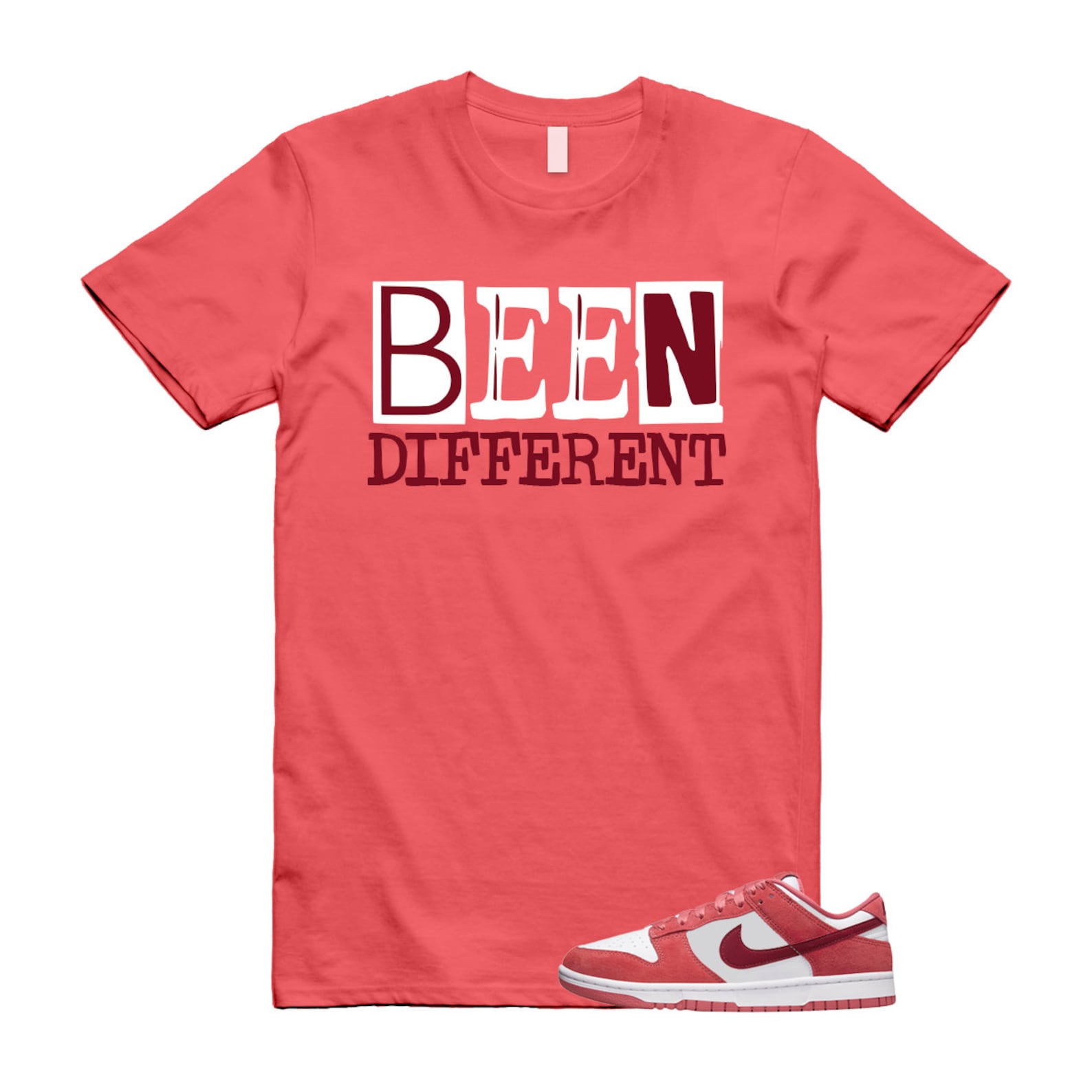 Dunk Valentine's Day Low Team Red Adobe Dragon White T Shirt Match BEEN ,FQ7056-100 T-Shirt, Sneaker Match Tee