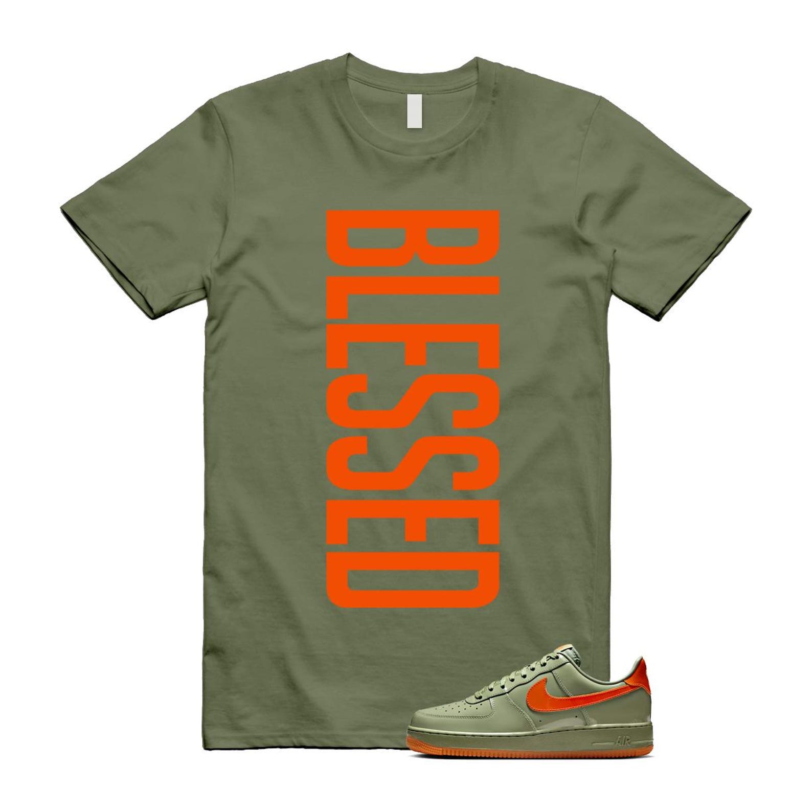 Air Force 1 Wet Putty 2.0 Low '07 Premium Oil Green Safety Orange T Shirt Match VERTBLS ,HJ9118-386 T-Shirt, Sneaker Match Tee