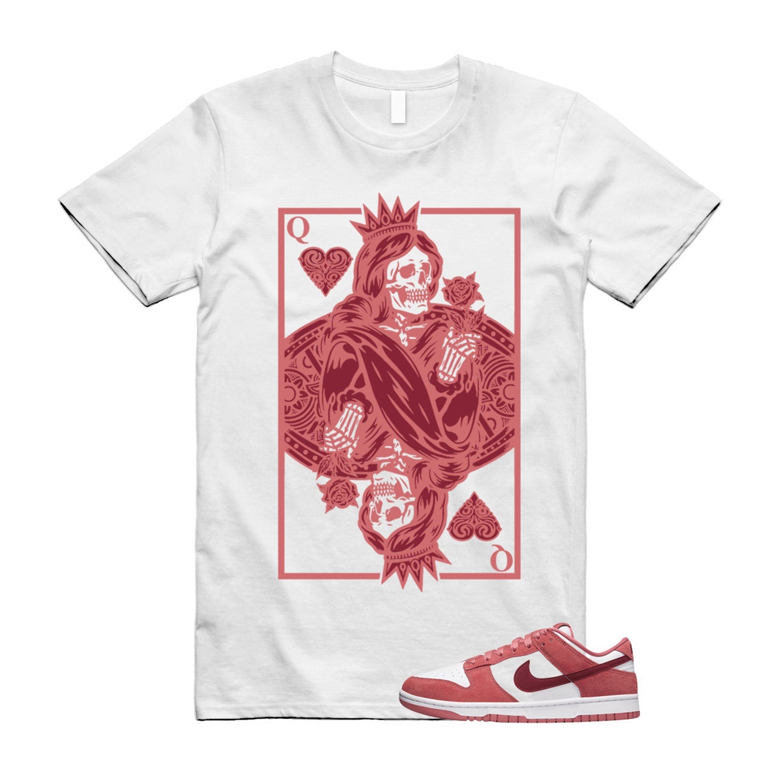Dunk Valentine's Day Low Team Red Adobe Dragon White T Shirt Match QC ,FQ7056-100 T-Shirt, Sneaker Match Tee
