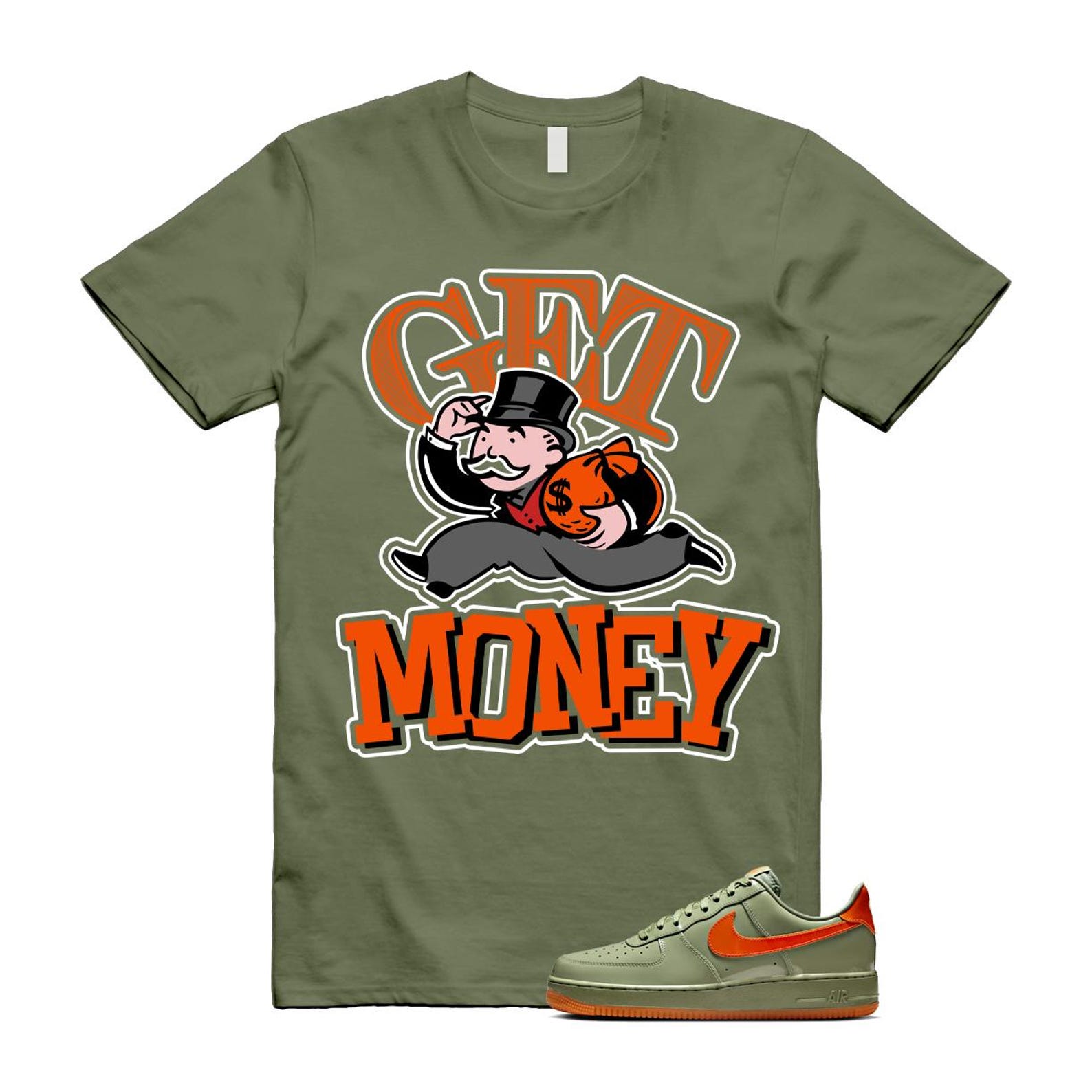Air Force 1 Wet Putty 2.0 Low '07 Premium Oil Green Safety Orange T Shirt Match GM ,HJ9118-386 T-Shirt, Sneaker Match Tee