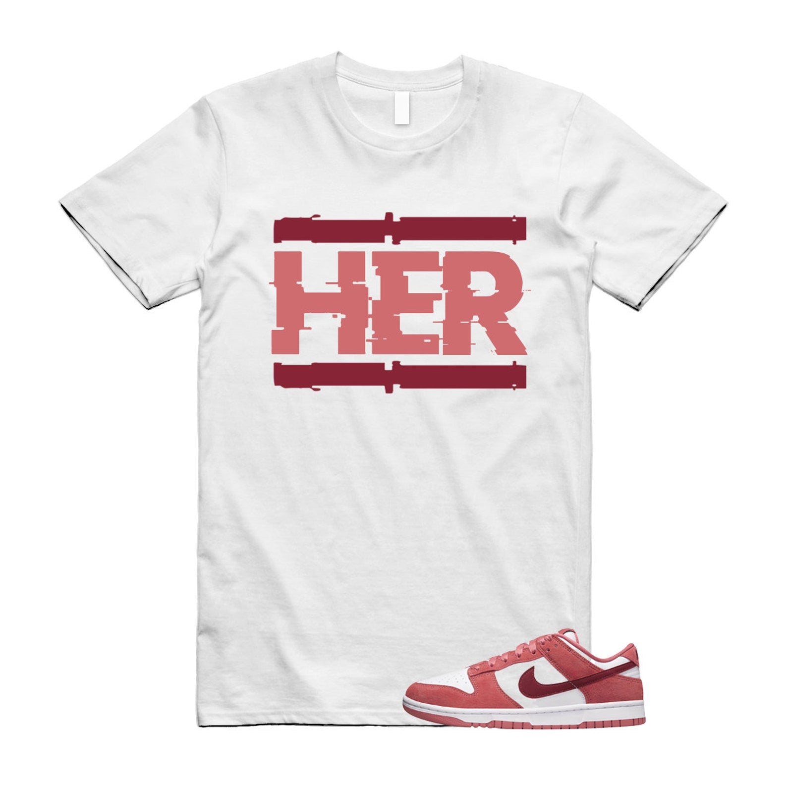 Dunk Valentine's Day Low Team Red Adobe Dragon White T Shirt Match HER ,FQ7056-100 T-Shirt, Sneaker Match Tee