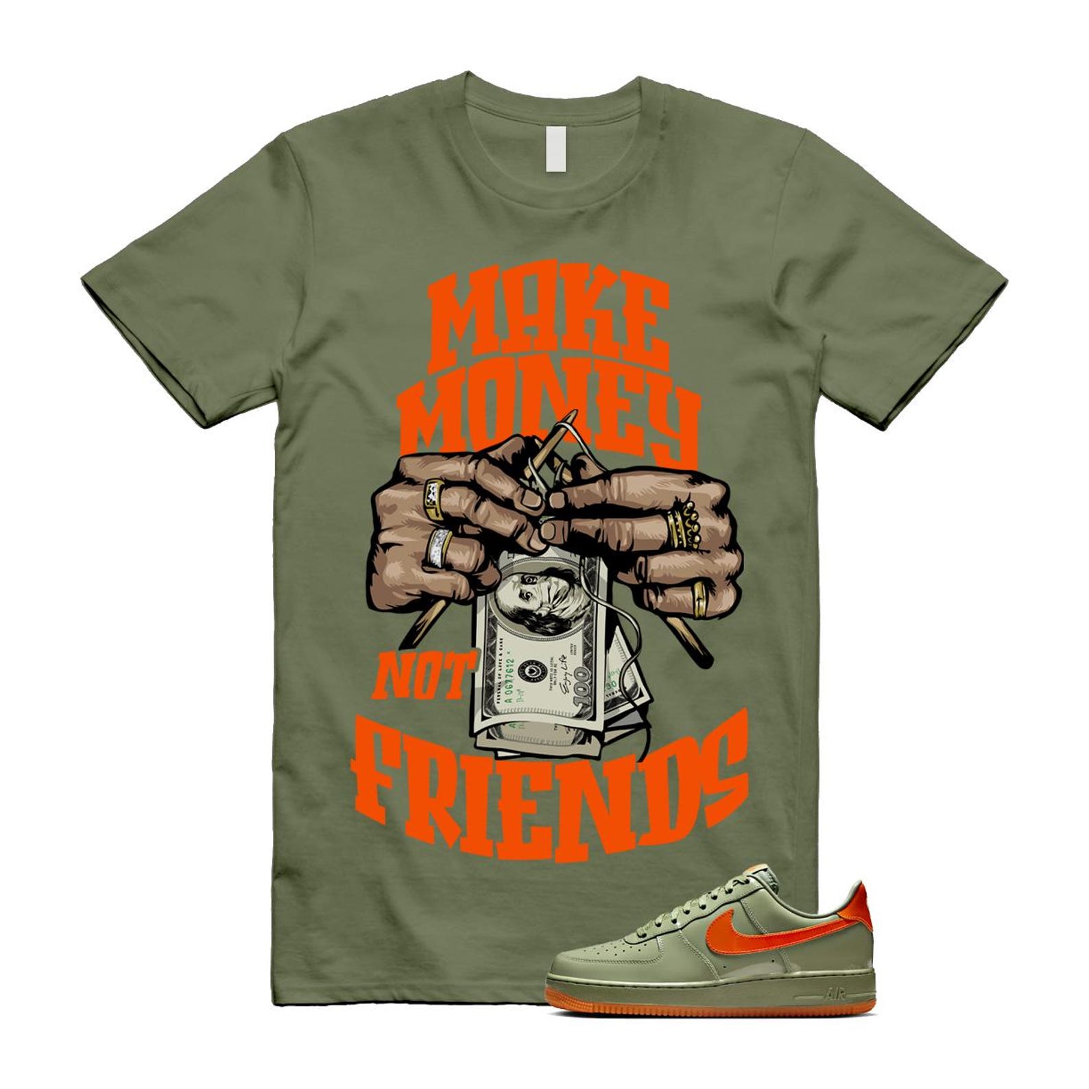Air Force 1 Wet Putty 2.0 Low '07 Premium Oil Green Safety Orange T Shirt Match MM ,HJ9118-386 T-Shirt, Sneaker Match Tee