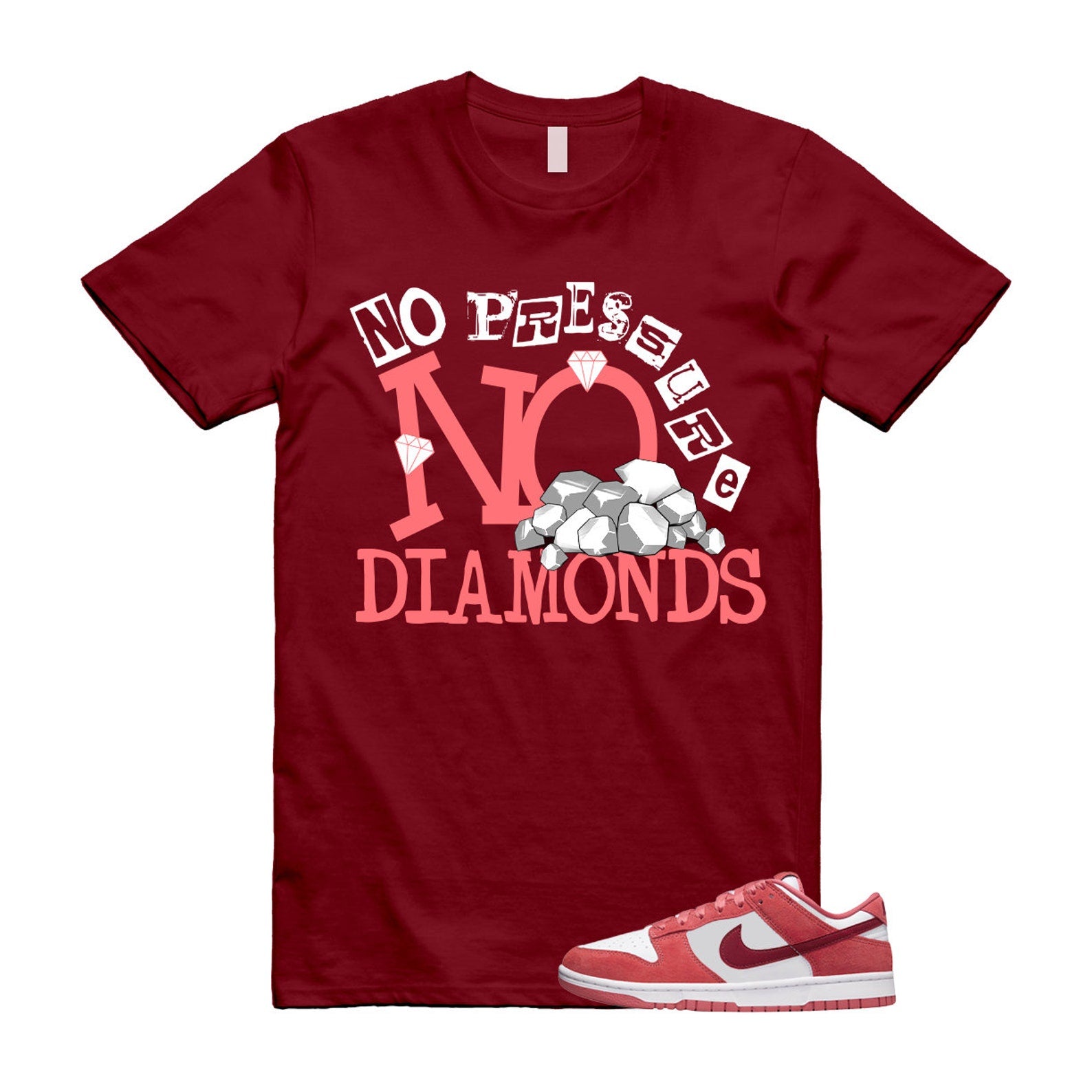 Dunk Valentine's Day Low Team Red Adobe Dragon White T Shirt Match DIAMOND ,FQ7056-100 T-Shirt, Sneaker Match Tee