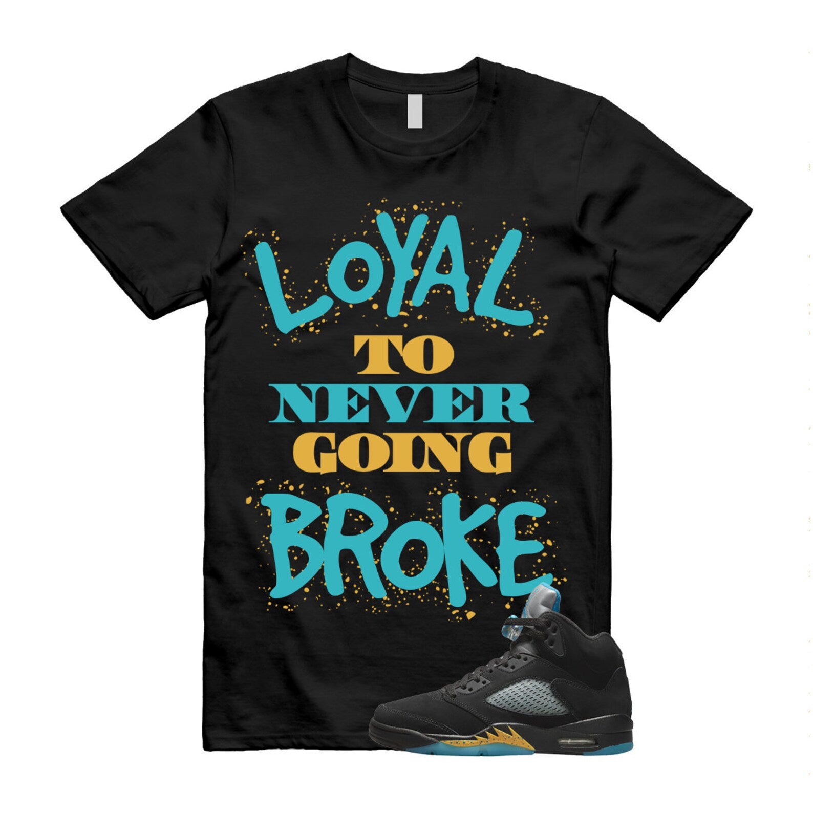 NB T Shirt to match Air J 5 Aqua Retro Taxi Black Aquatone Hornets Yellow T-Shirt, Sneaker Match Tee