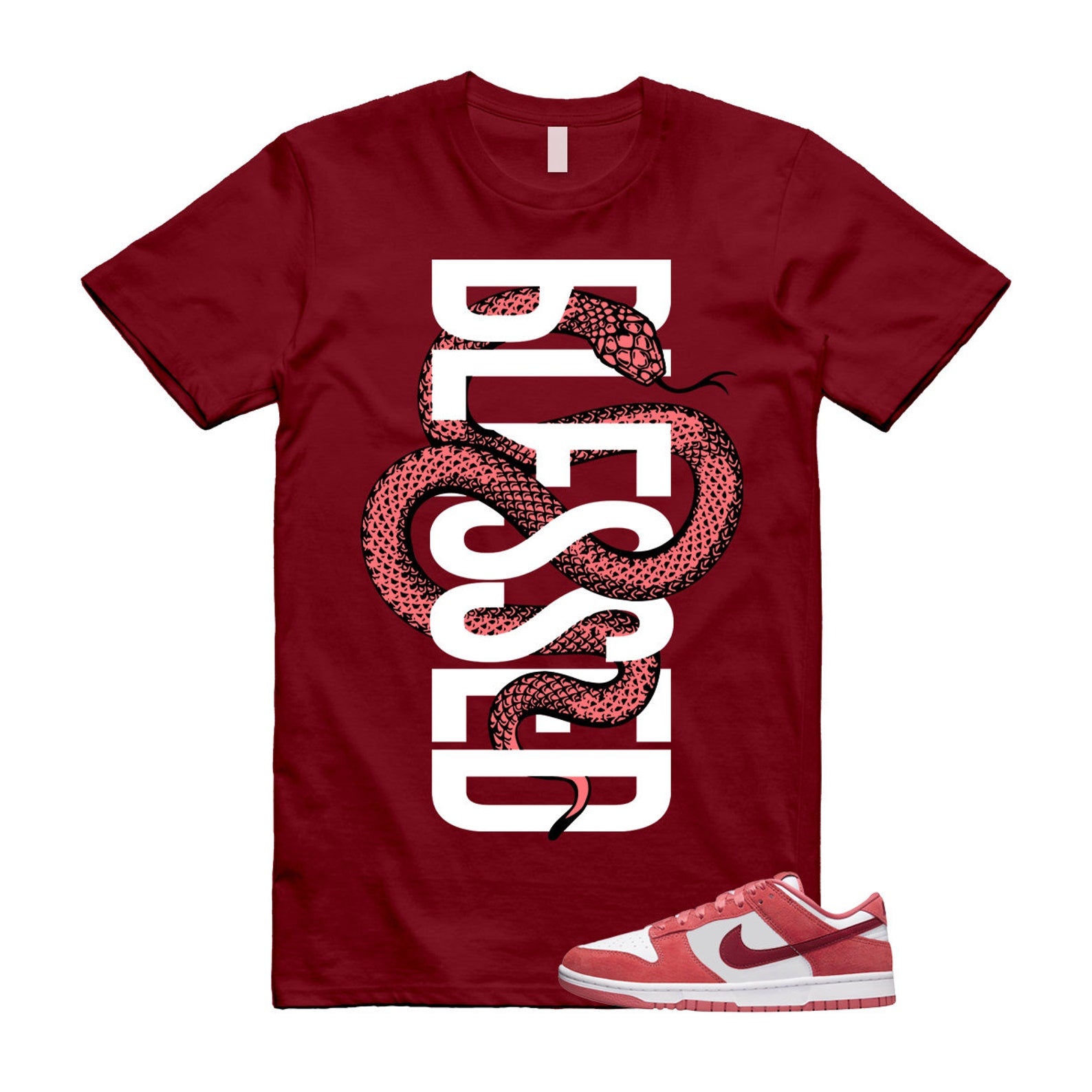 Dunk Valentine's Day Low Team Red Adobe Dragon White T Shirt Match SNAKEBLS ,FQ7056-100 T-Shirt, Sneaker Match Tee