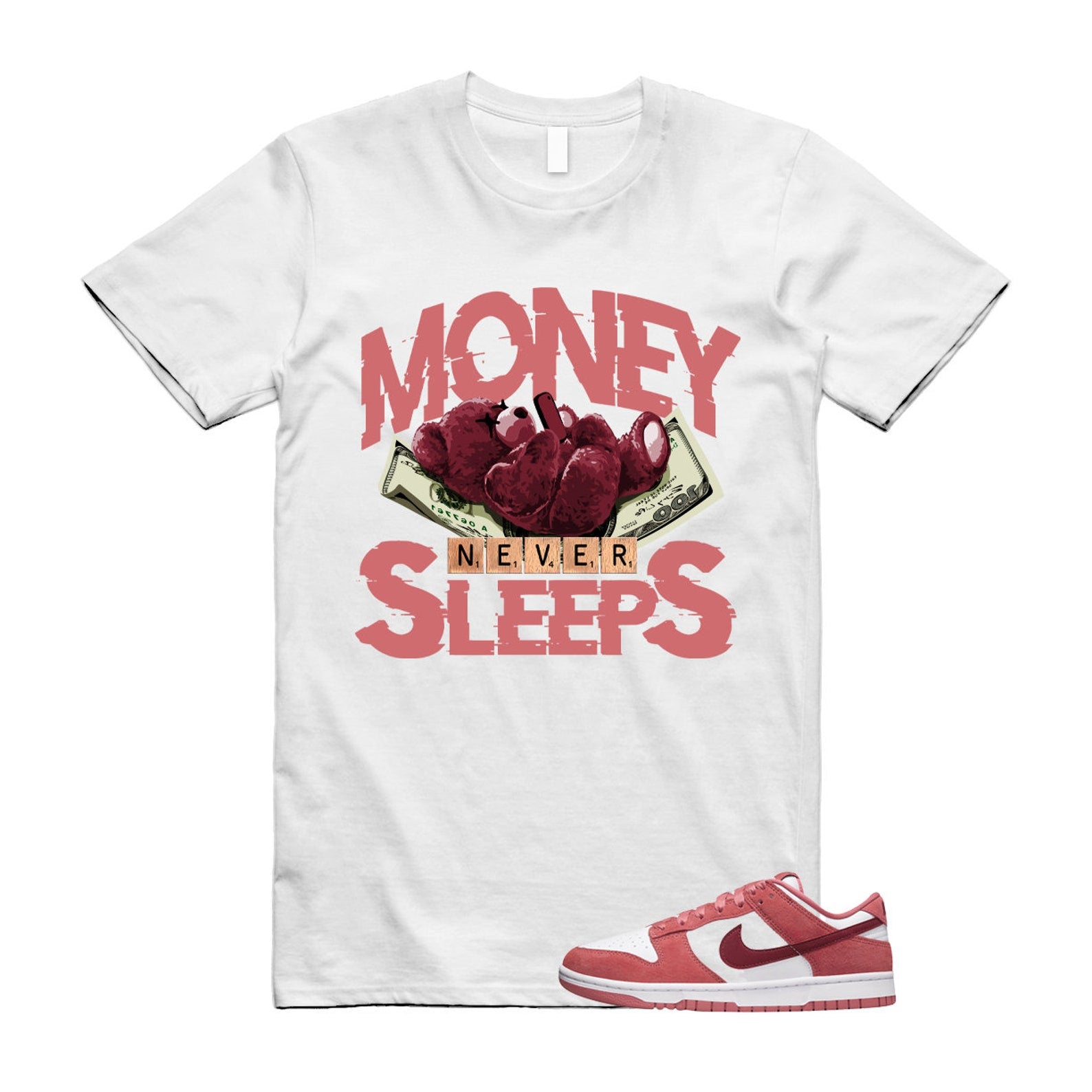 Dunk Valentine's Day Low Team Red Adobe Dragon White T Shirt Match MNS ,FQ7056-100 T-Shirt, Sneaker Match Tee