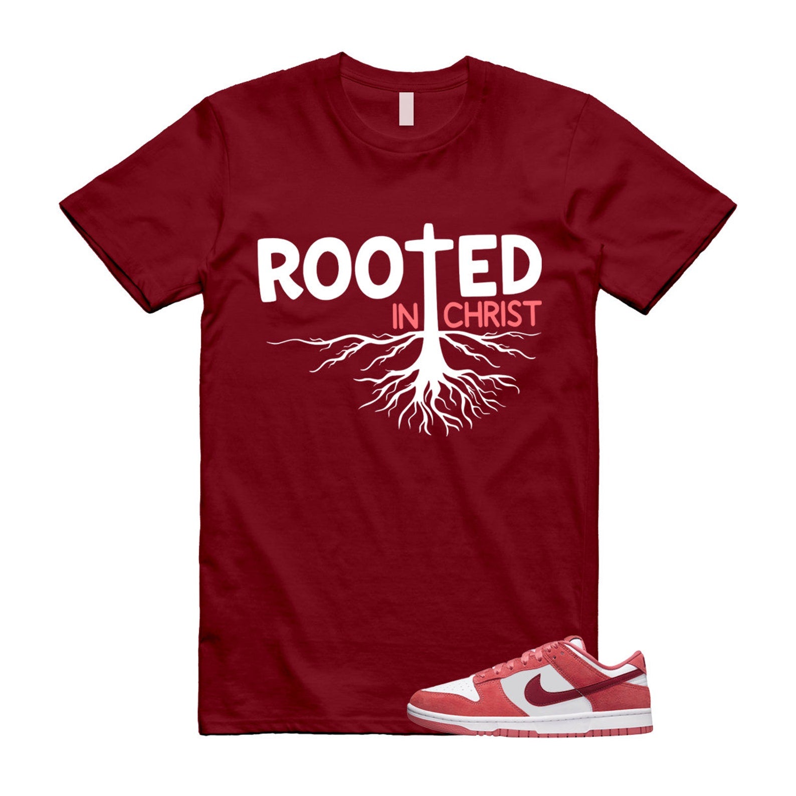 Dunk Valentine's Day Low Team Red Adobe Dragon White T Shirt Match ROOTED ,FQ7056-100 T-Shirt, Sneaker Match Tee