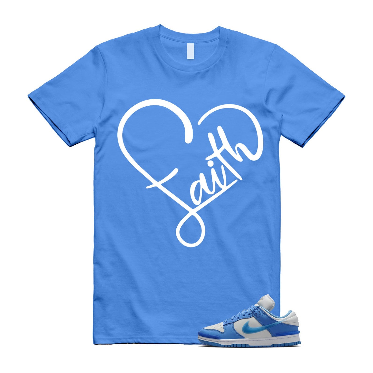 Dunk Twist University Blue UNC Photon Dust White Low T Shirt Match FAITH , DZ2794-002 T-Shirt, Sneaker Match Tee