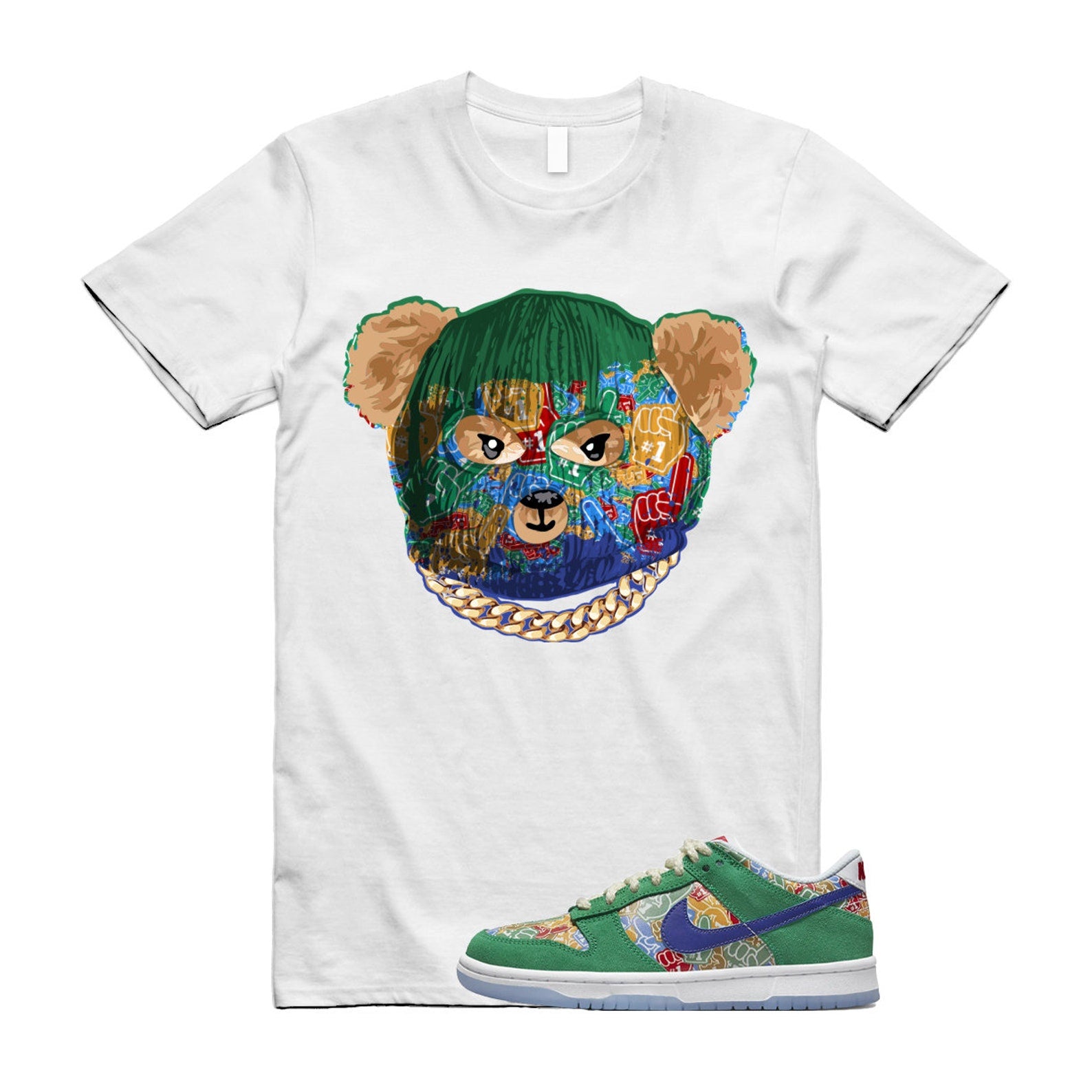 SKI T Shirt to match N Dunk Low Foam Finger Big Kids Stadium Green White University Red Old Royal , DZ5299-300 T-Shirt, Sneaker Match Tee