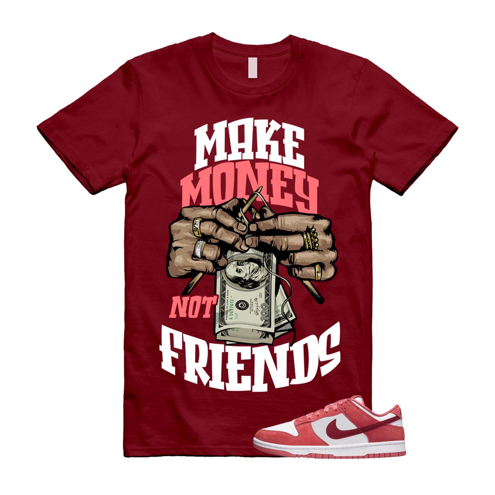 Dunk Valentine's Day Low Team Red Adobe Dragon White T Shirt Match MM ,FQ7056-100 T-Shirt, Sneaker Match Tee