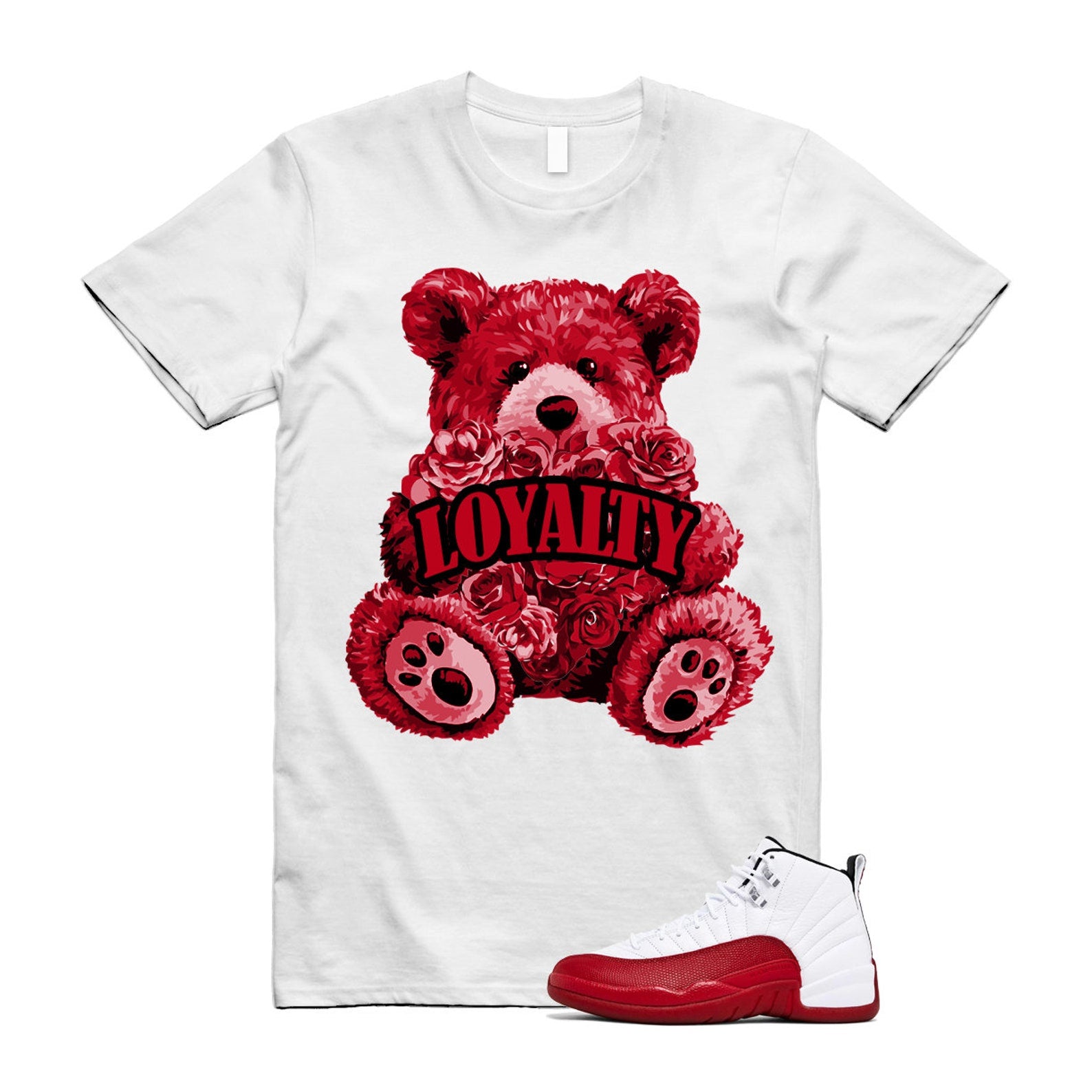 Jordan 12 Cherry Varsity Red White Shirt to Match Loyalty Bear CT8013-116 Match Sneaker Tee