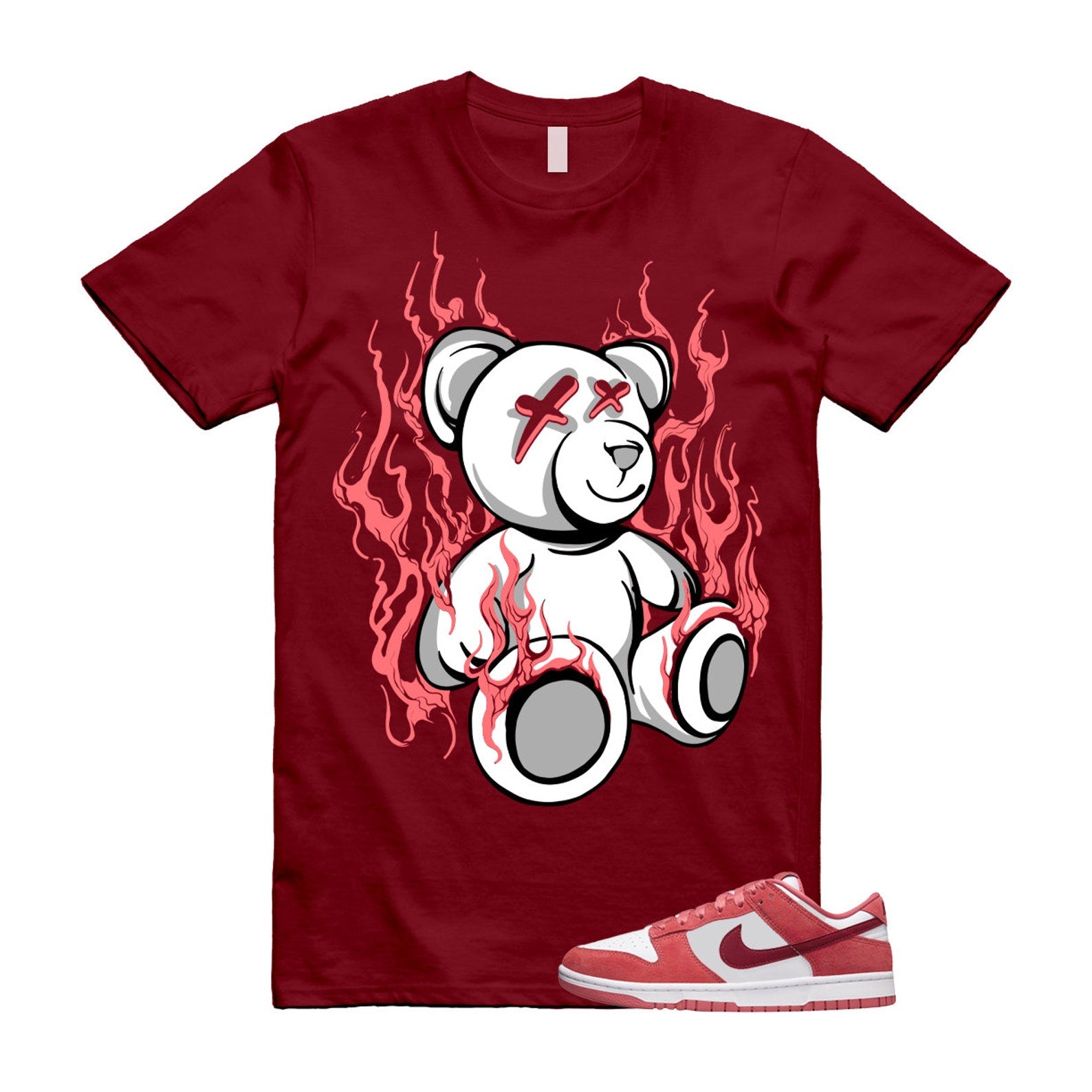 Dunk Valentine's Day Low Team Red Adobe Dragon White T Shirt Match LIT ,FQ7056-100 T-Shirt, Sneaker Match Tee