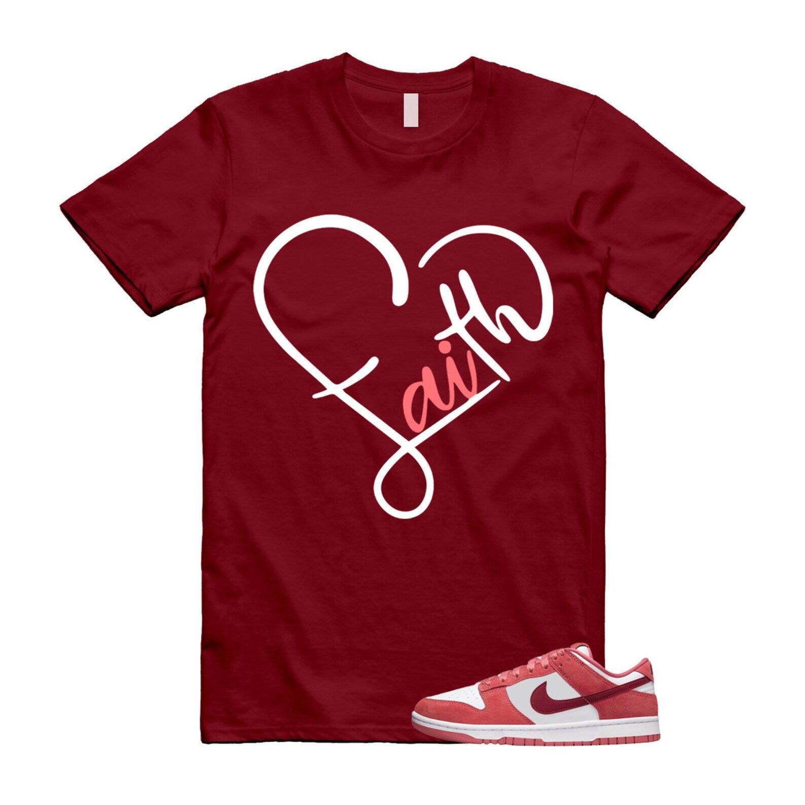 Dunk Valentine's Day Low Team Red Adobe Dragon White T Shirt Match FAITH ,FQ7056-100 T-Shirt, Sneaker Match Tee