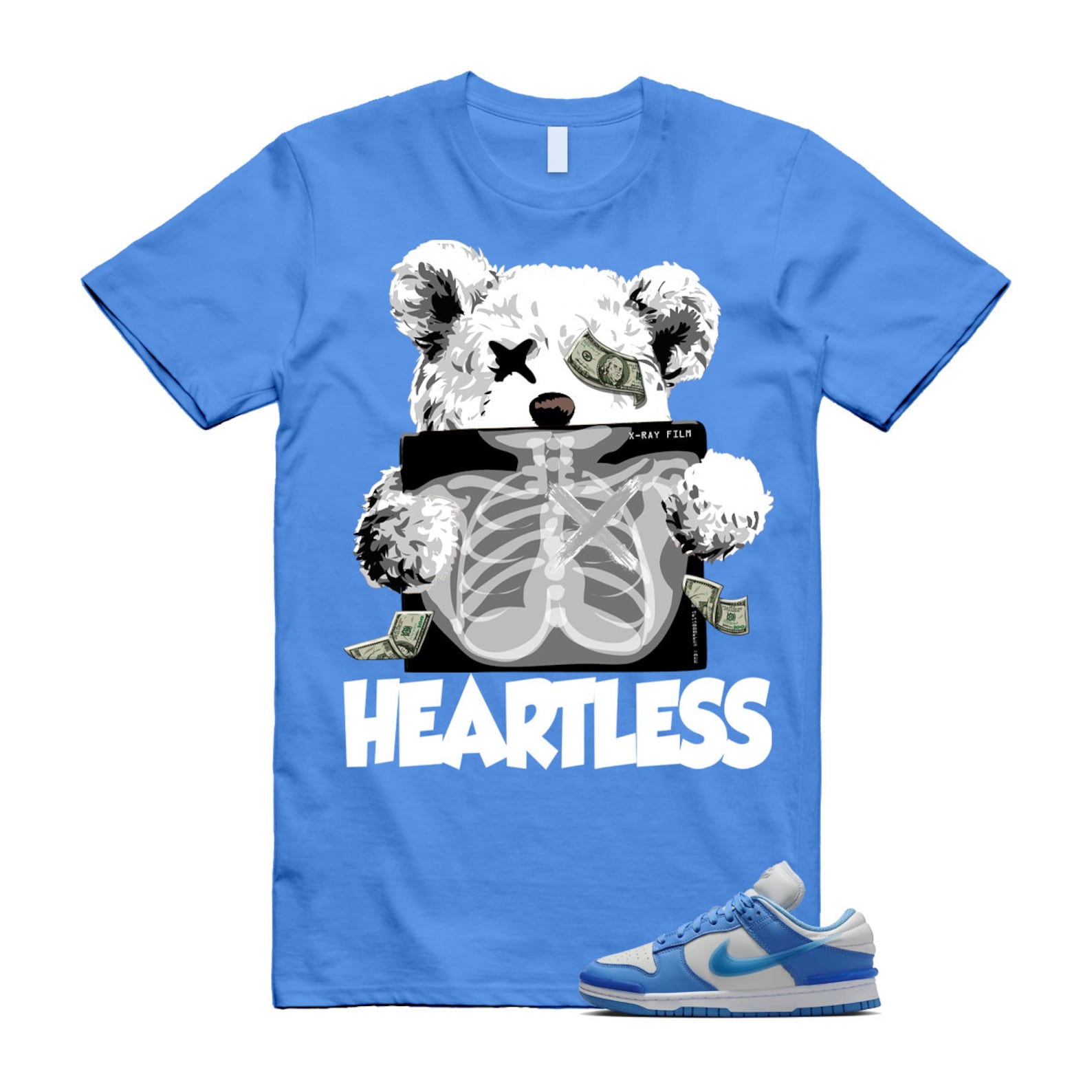 Dunk Twist University Blue UNC Photon Dust White Low T Shirt Match HEART , DZ2794-002 T-Shirt, Sneaker Match Tee