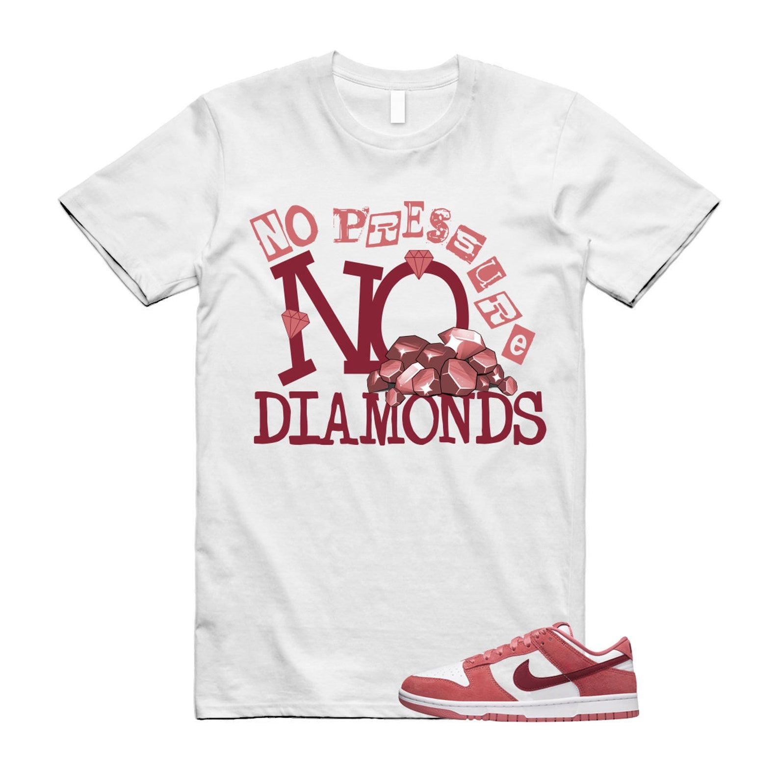 Dunk Valentine's Day Low Team Red Adobe Dragon White T Shirt Match DIAMONDS ,FQ7056-100 T-Shirt, Sneaker Match Tee