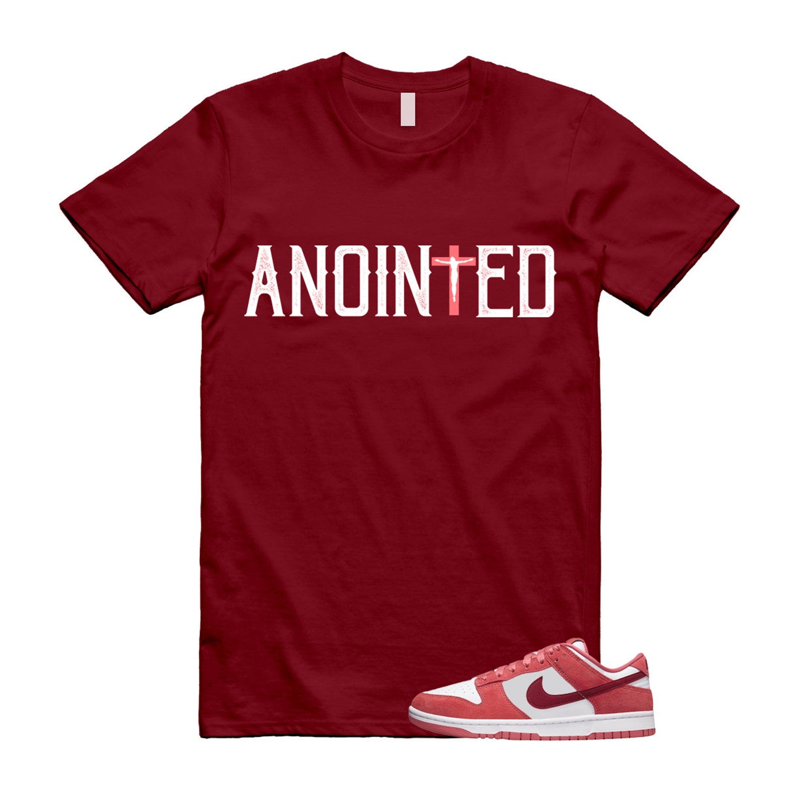 Dunk Valentine's Day Low Team Red Adobe Dragon White T Shirt Match ANOINTED ,FQ7056-100 T-Shirt, Sneaker Match Tee