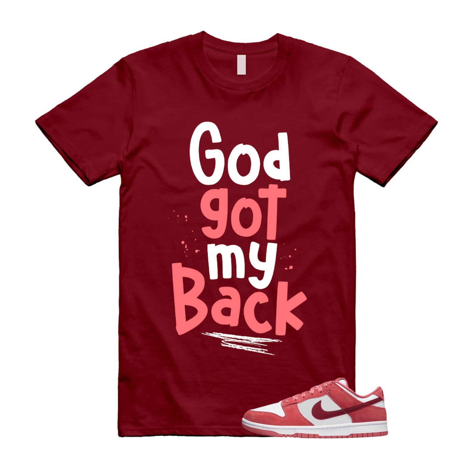 Dunk Valentine's Day Low Team Red Adobe Dragon White T Shirt Match GOD ,FQ7056-100 T-Shirt, Sneaker Match Tee