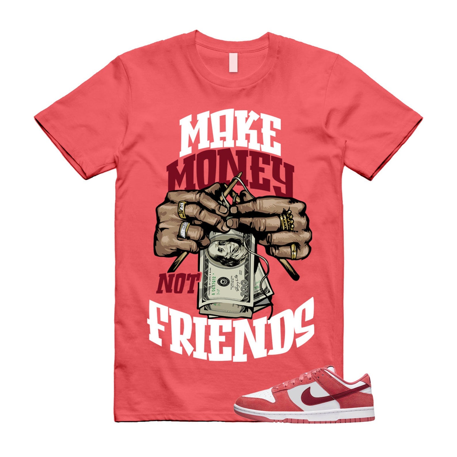 Dunk Valentine's Day Low Team Red Adobe Dragon White T Shirt Match MM ,FQ7056-100 T-Shirt, Sneaker Match Tee