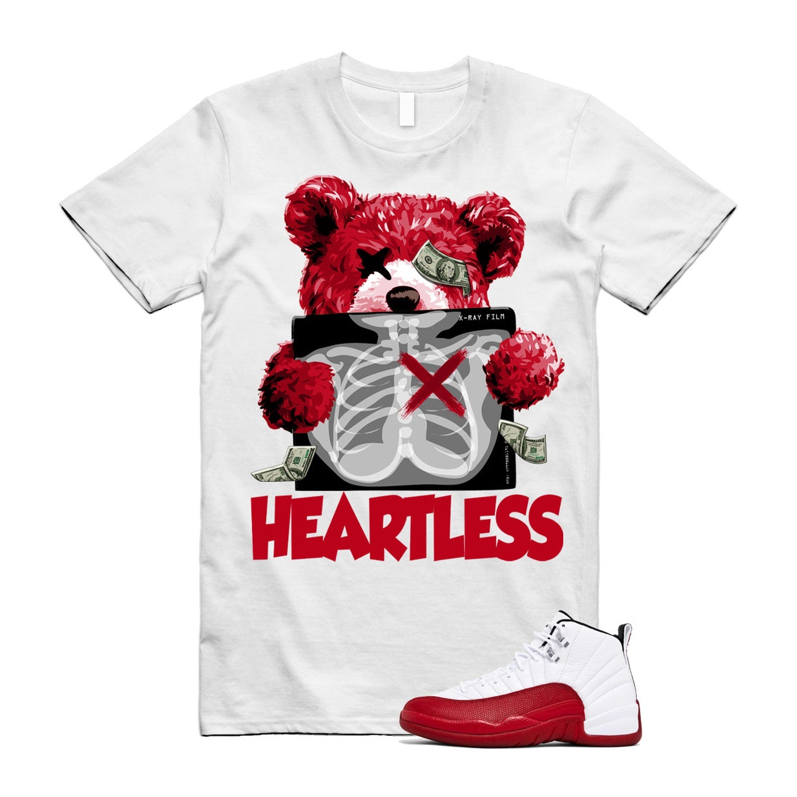 Jordan 12 Cherry Varsity Red White Shirt to Match Heartless Bear CT8013-116 Match Sneaker Tee