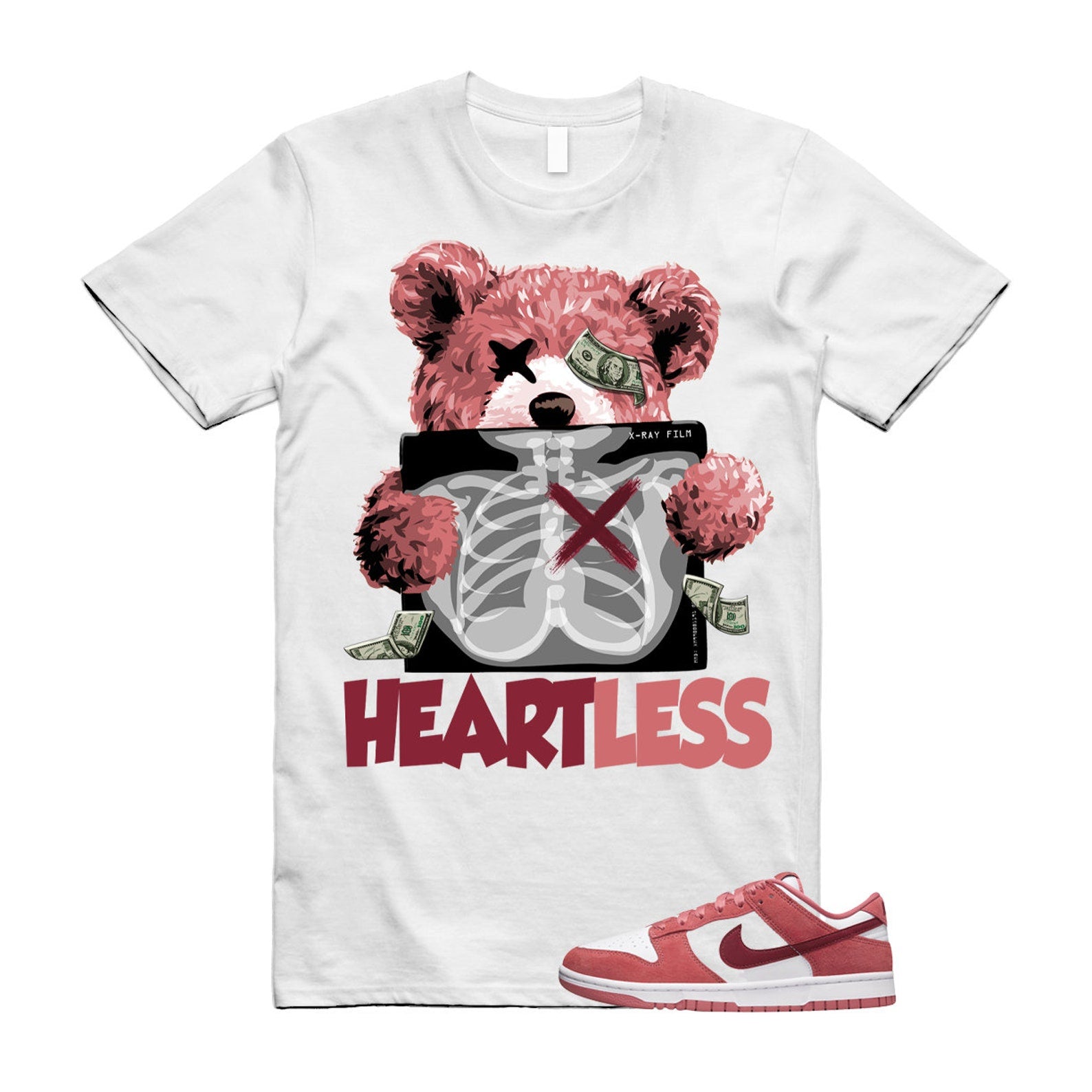 Dunk Valentine's Day Low Team Red Adobe Dragon White T Shirt Match HEART ,FQ7056-100 T-Shirt, Sneaker Match Tee