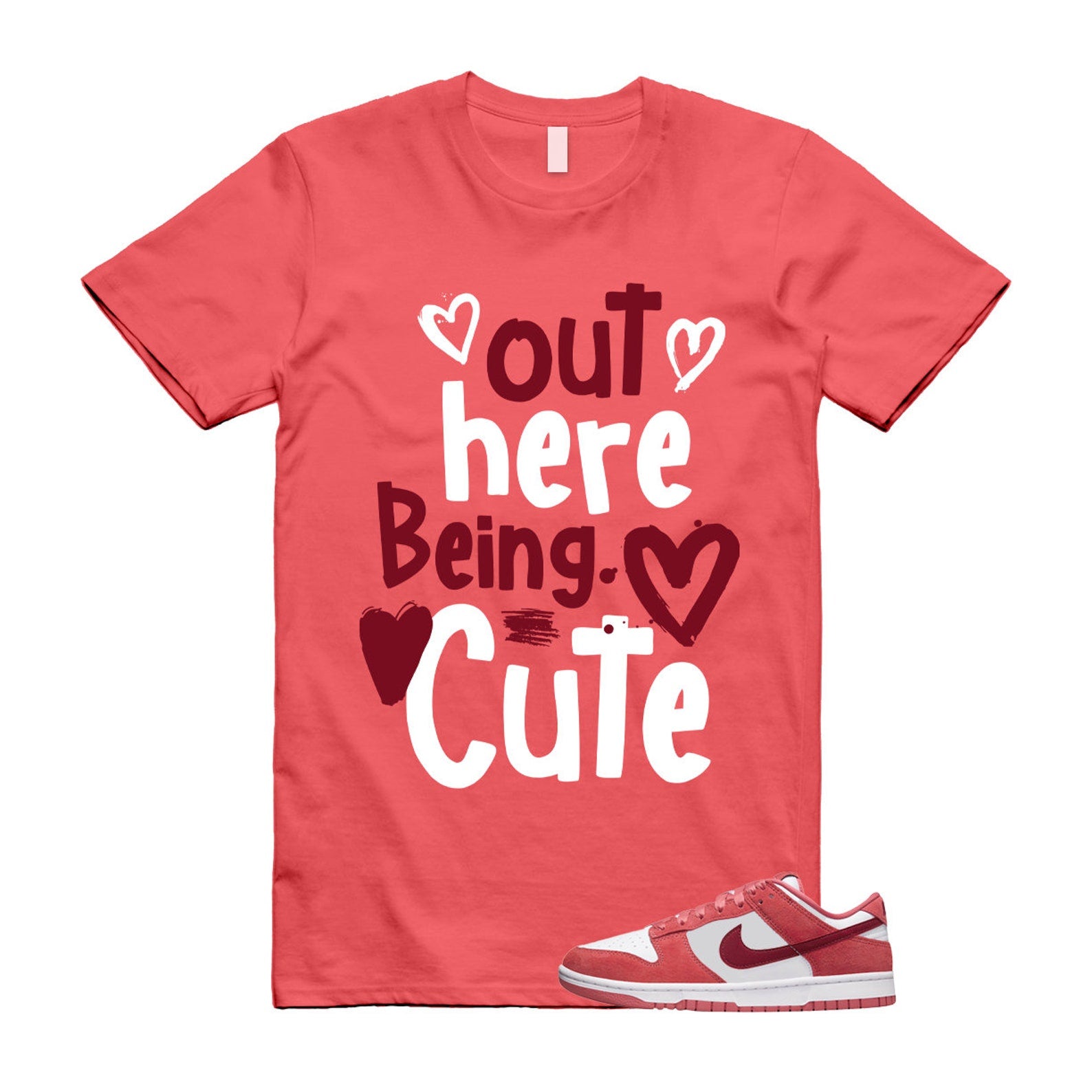 Dunk Valentine's Day Low Team Red Adobe Dragon White T Shirt Match Out Here Being Cute ,FQ7056-100 T-Shirt, Sneaker Match Tee