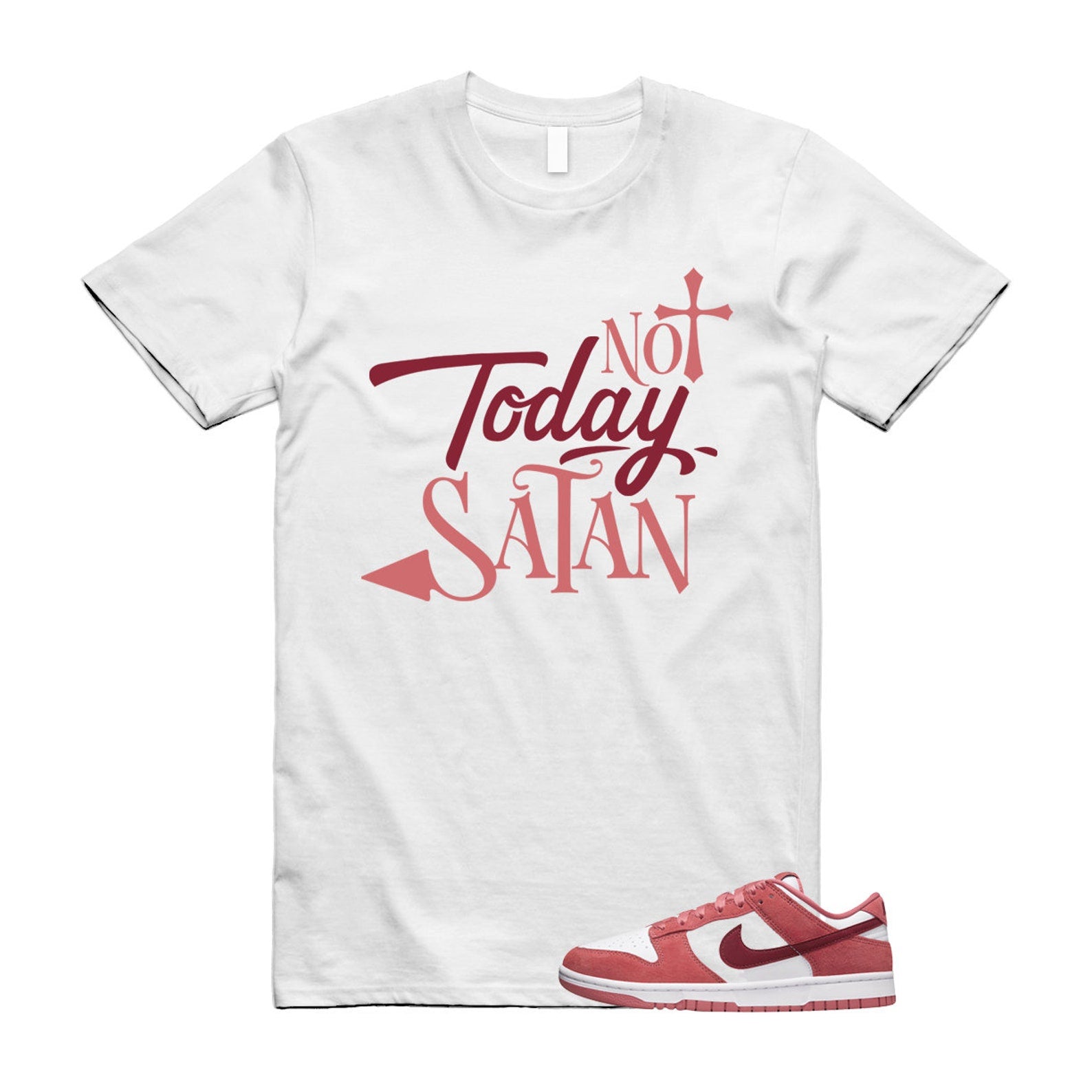 Dunk Valentine's Day Low Team Red Adobe Dragon White T Shirt Match SATAN ,FQ7056-100 T-Shirt, Sneaker Match Tee
