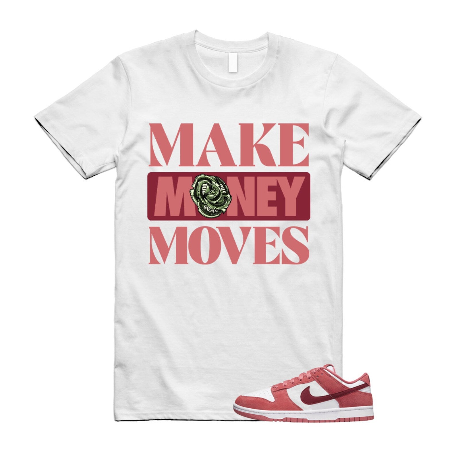 Dunk Valentine's Day Low Team Red Adobe Dragon White T Shirt Match MOVES ,FQ7056-100 T-Shirt, Sneaker Match Tee