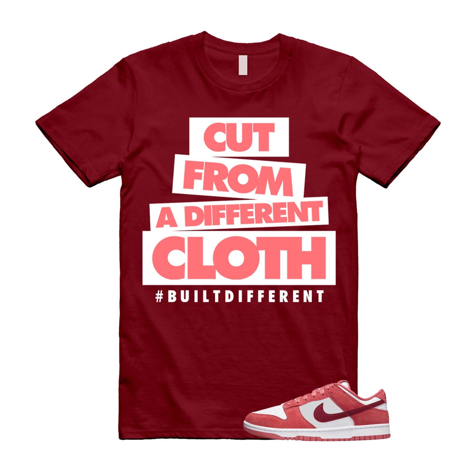 Dunk Valentine's Day Low Team Red Adobe Dragon White T Shirt Match CLOTH ,FQ7056-100 T-Shirt, Sneaker Match Tee