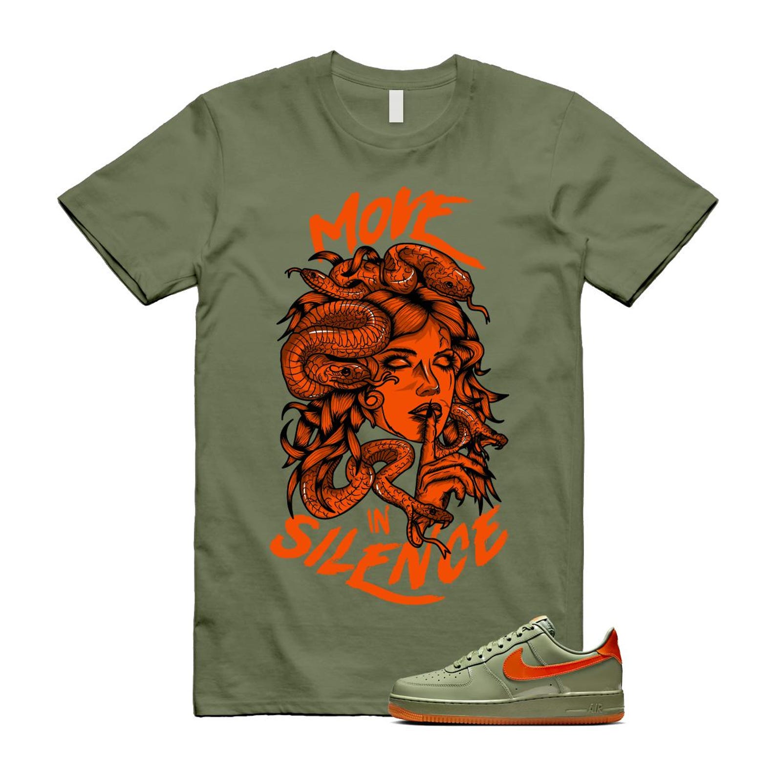 Air Force 1 Wet Putty 2.0 Low '07 Premium Oil Green Safety Orange T Shirt Match MIS ,HJ9118-386 T-Shirt, Sneaker Match Tee