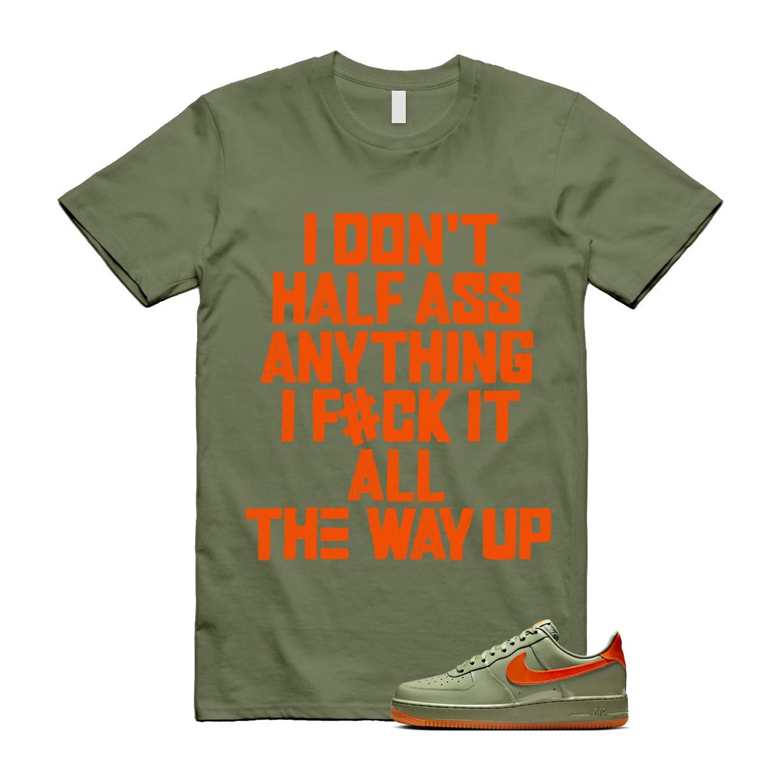 Air Force 1 Wet Putty 2.0 Low '07 Premium Oil Green Safety Orange T Shirt Match HALF ,HJ9118-386 T-Shirt, Sneaker Match Tee