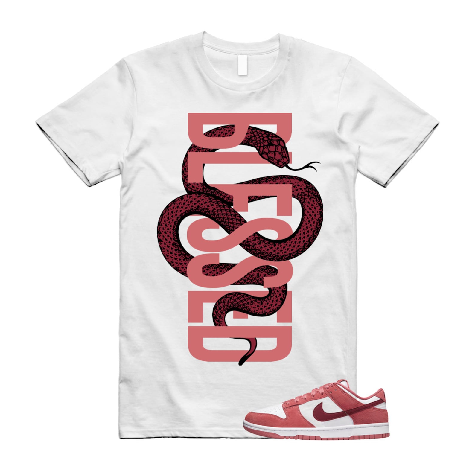 Dunk Valentine's Day Low Team Red Adobe Dragon White T Shirt Match SNAKEBLS ,FQ7056-100 T-Shirt, Sneaker Match Tee