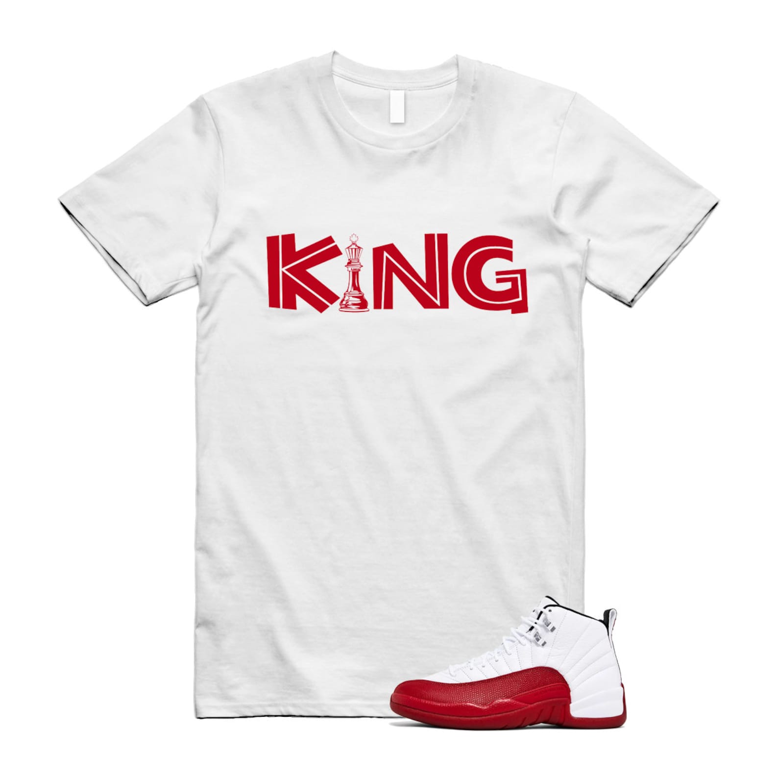 Jordan 12 Cherry Varsity Red White Shirt to Match KING CT8013-116 Match Sneaker Tee