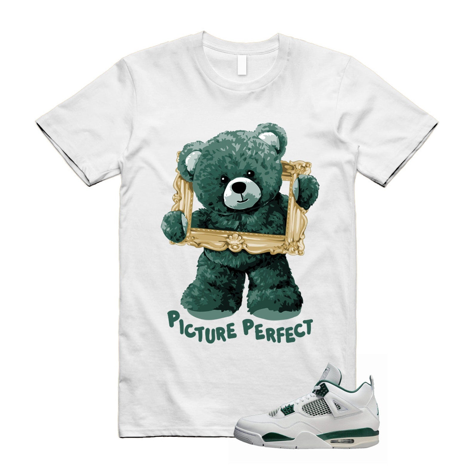 4 Oxidized Green White Neutral Grey T Shirt Match PIC , FQ8138-103 T-Shirt, Sneaker Match Tee