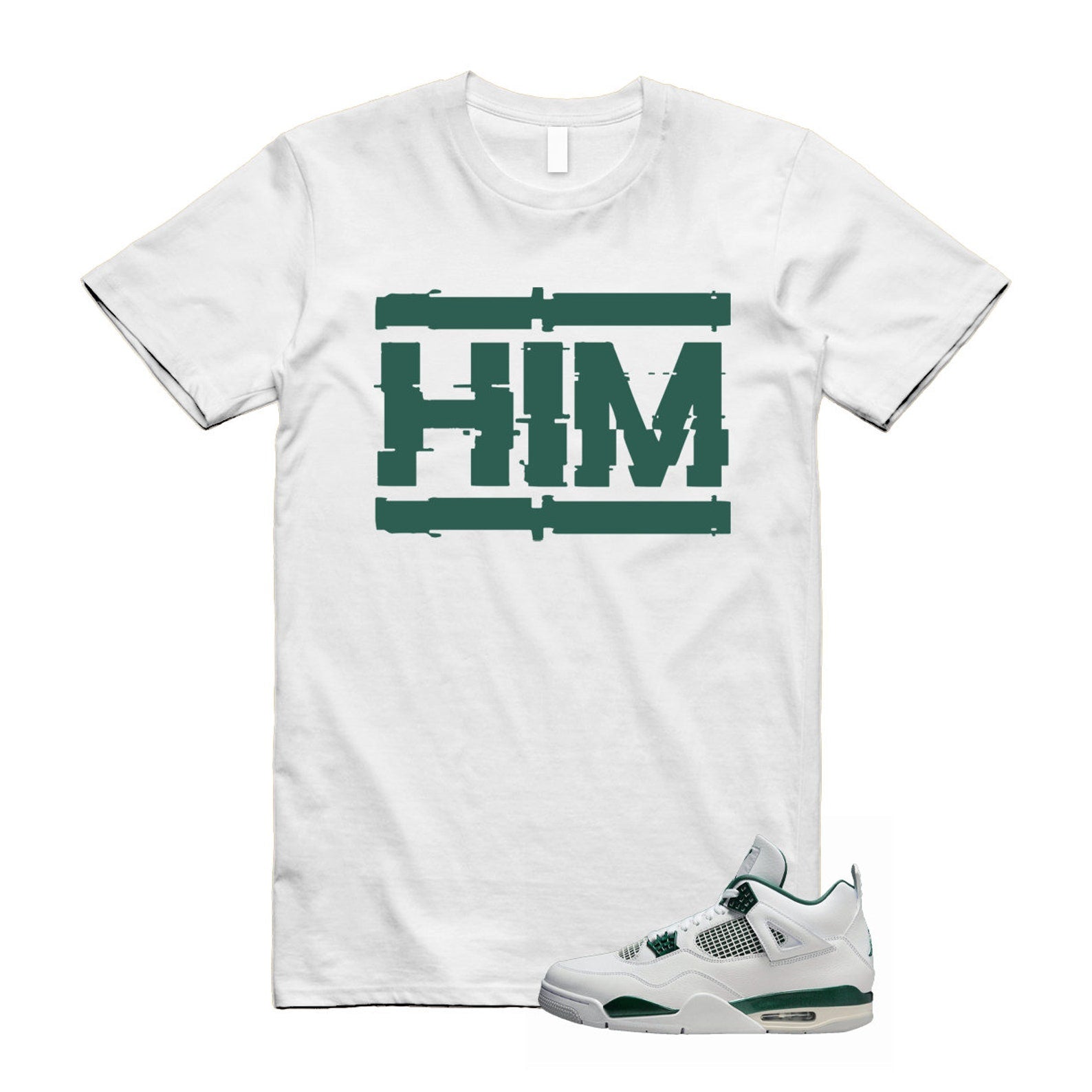 4 Oxidized Green White Neutral Grey T Shirt Match HIM , FQ8138-103 T-Shirt, Sneaker Match Tee