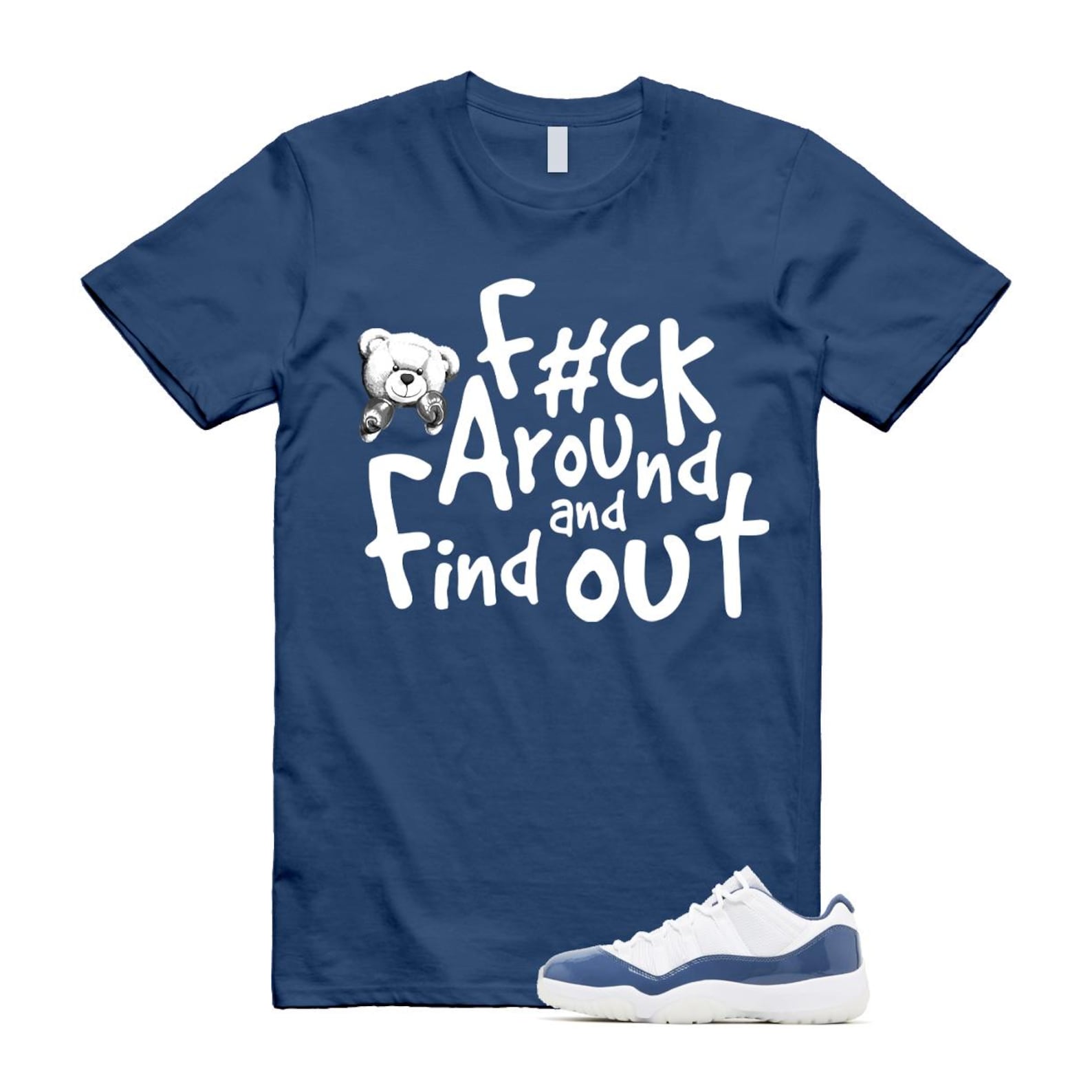 11 Diffused Blue White Midnight Navy Football Grey Retro Low T Shirt Match FCK ,FV5104-104 T-Shirt, Sneaker Match Tee